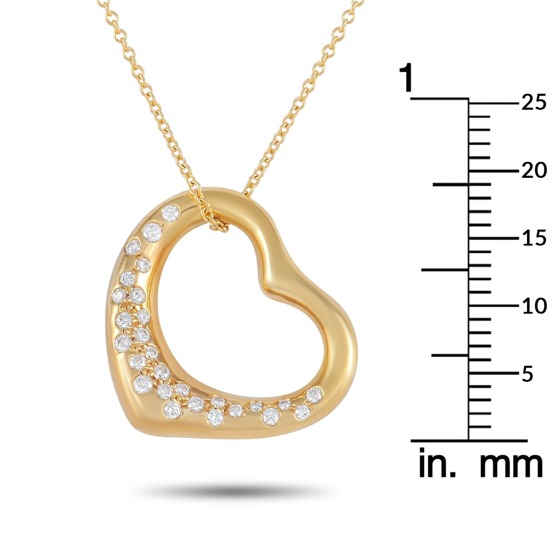 Tiffany & Co. Elsa Peretti Herz-Halskette aus 18 Karat Gelbgold mit 0,55 Karat Diamanten Damen