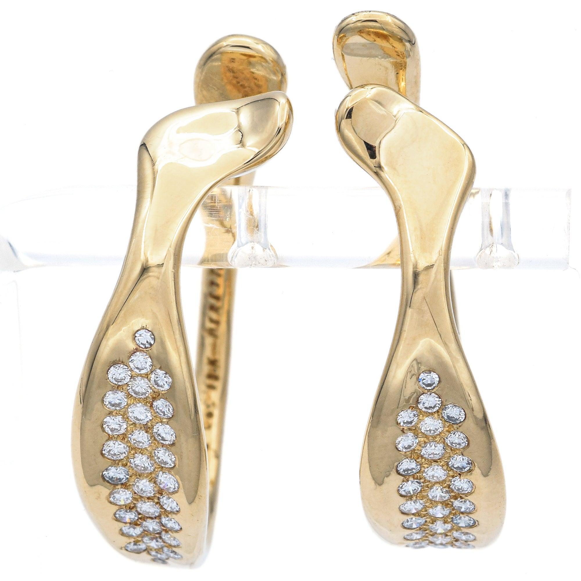 Taglio rotondo Tiffany & Co. Elsa Peretti for Tiffany & Co. in oro giallo 18 carati con diamanti 0.89TCW e orecchini a lobo in vendita