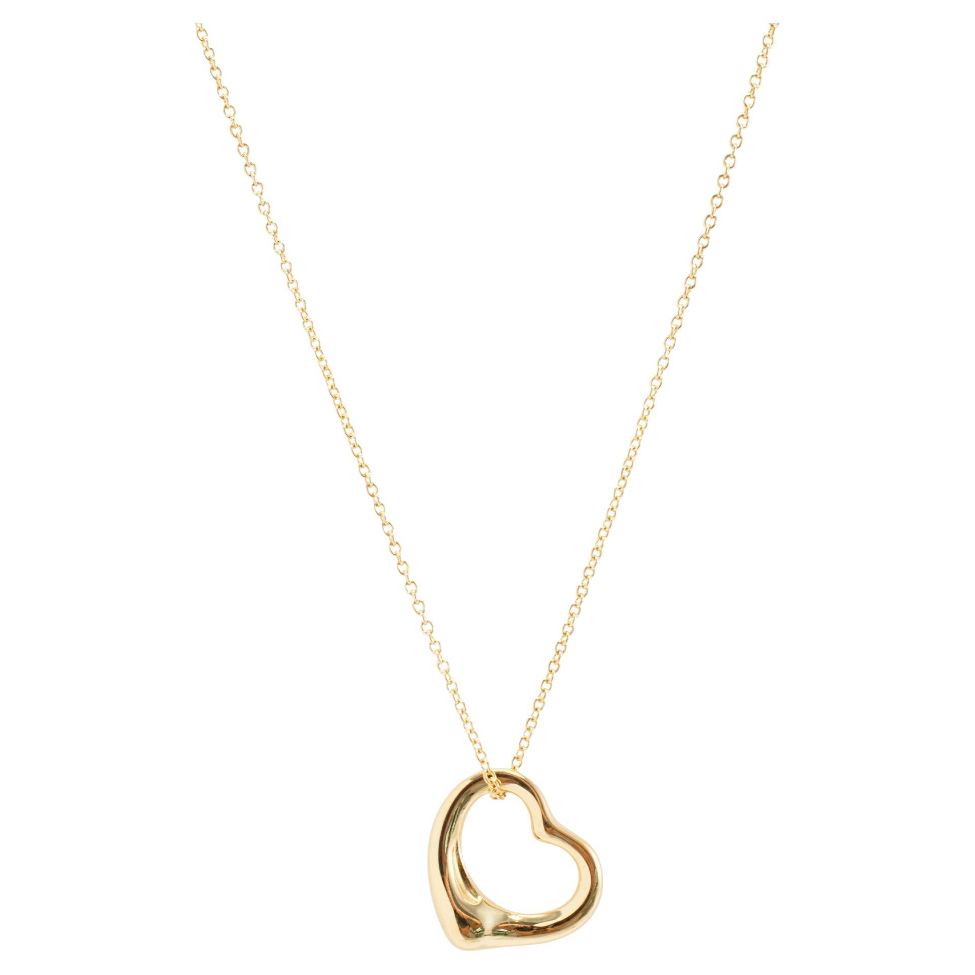 Tiffany & Co. Elsa Peretti 18K Yellow Gold 16MM Open Heart Pendant Necklace For Sale