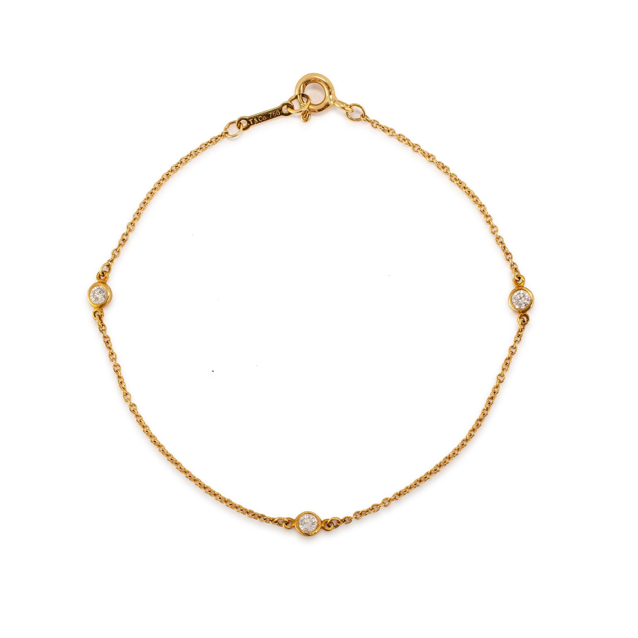 Tiffany & Co. Elsa Peretti 18K Gelbgold 3 Diamanten pro Yard Armband (Rundschliff) im Angebot