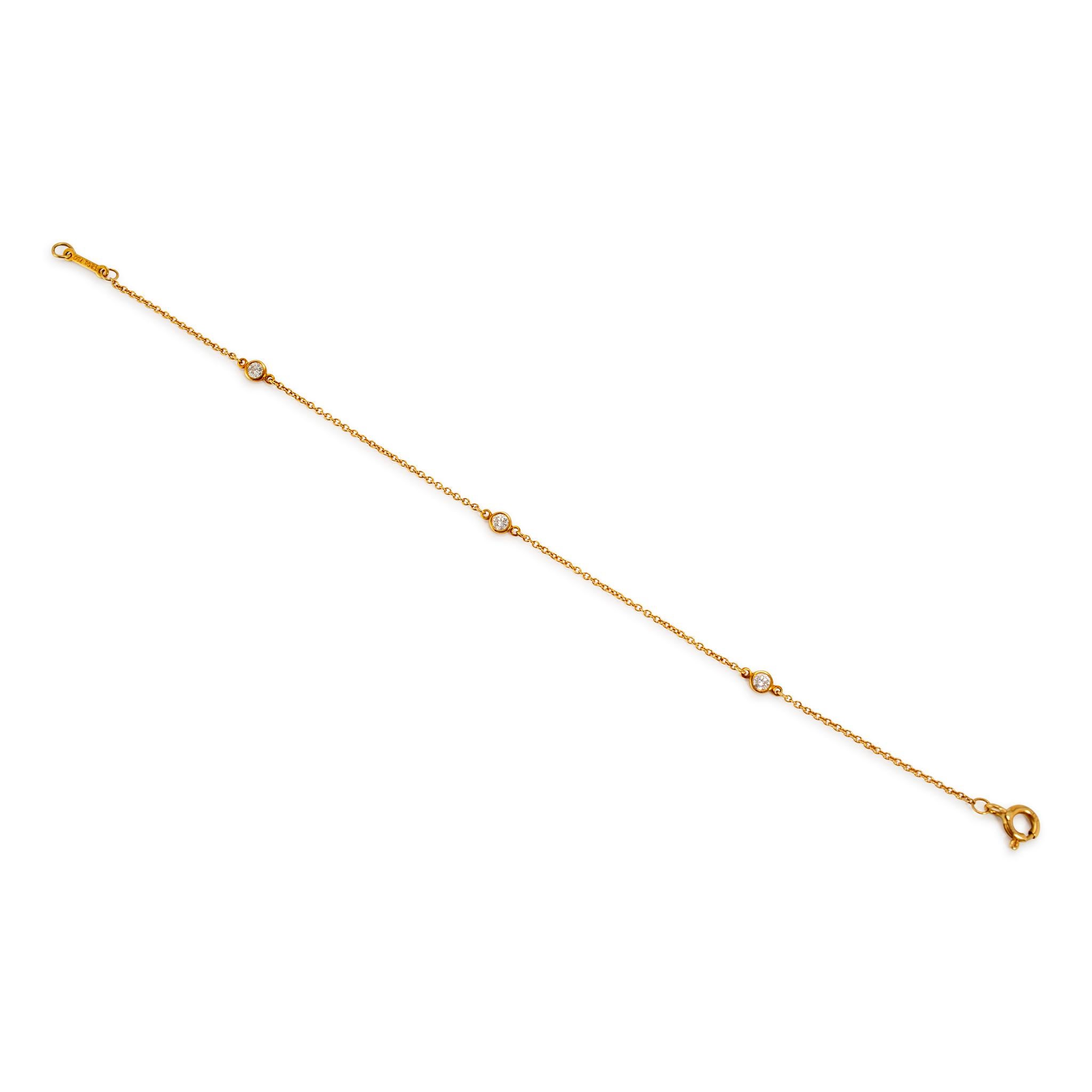 Tiffany & Co. Elsa Peretti 18K Gelbgold 3 Diamanten pro Yard Armband im Zustand „Hervorragend“ im Angebot in Houston, TX