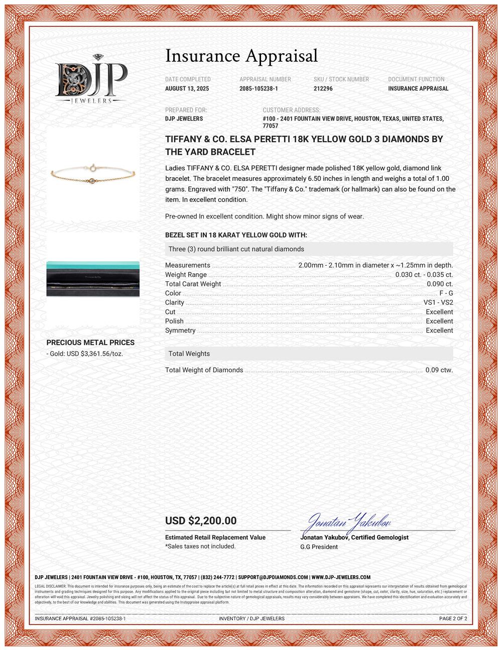 Tiffany & Co. Elsa Peretti 18K Gelbgold 3 Diamanten pro Yard Armband im Angebot 3
