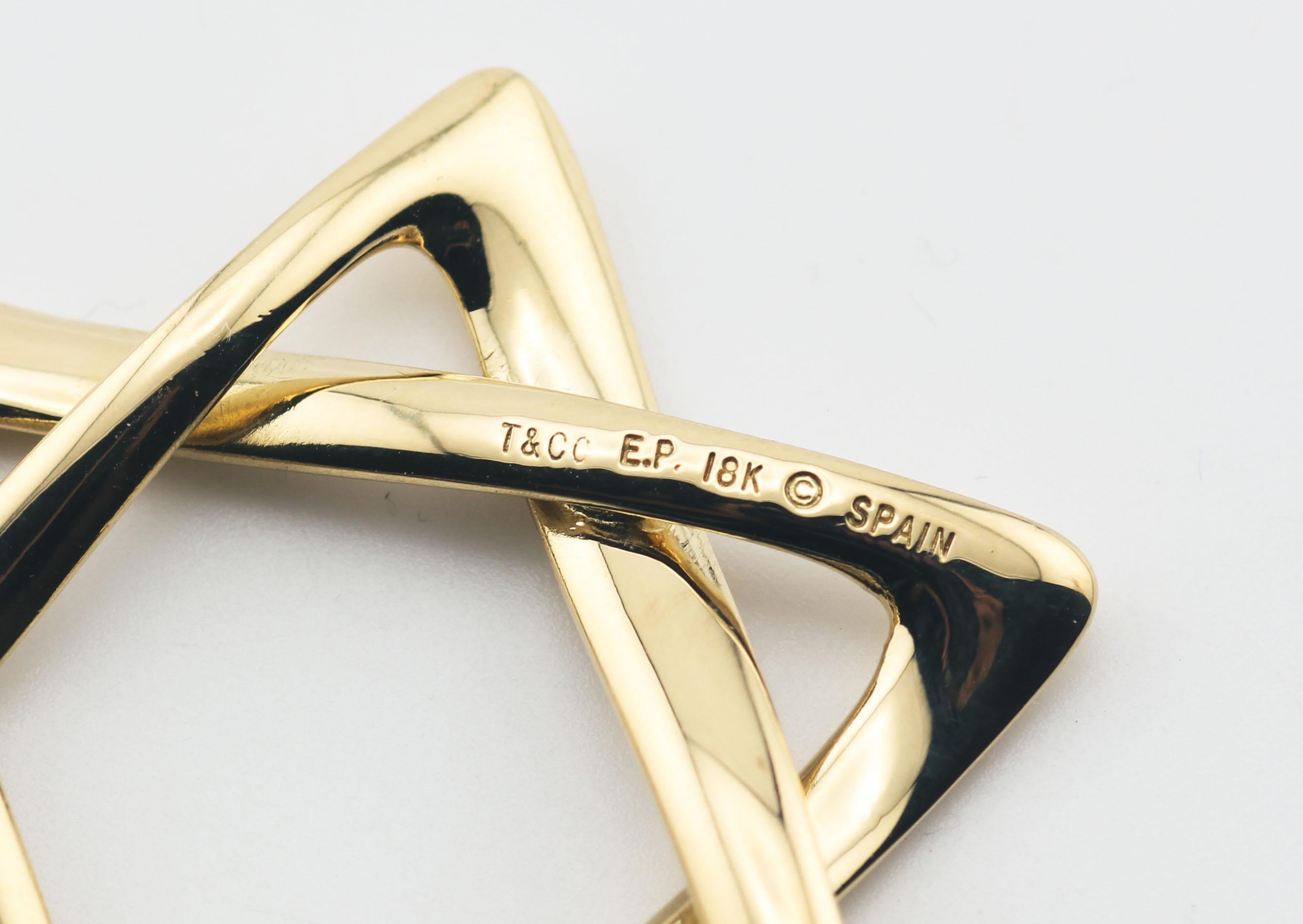 Tiffany & Co. Elsa Peretti, collier long étoile de David en or jaune 18 carats, 40 mm Bon état - En vente à Simpsonville, SC