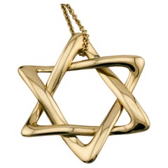 Used Tiffany & Co. Elsa Peretti 18K Yellow Gold 40 mm Star of David Pendant Necklace