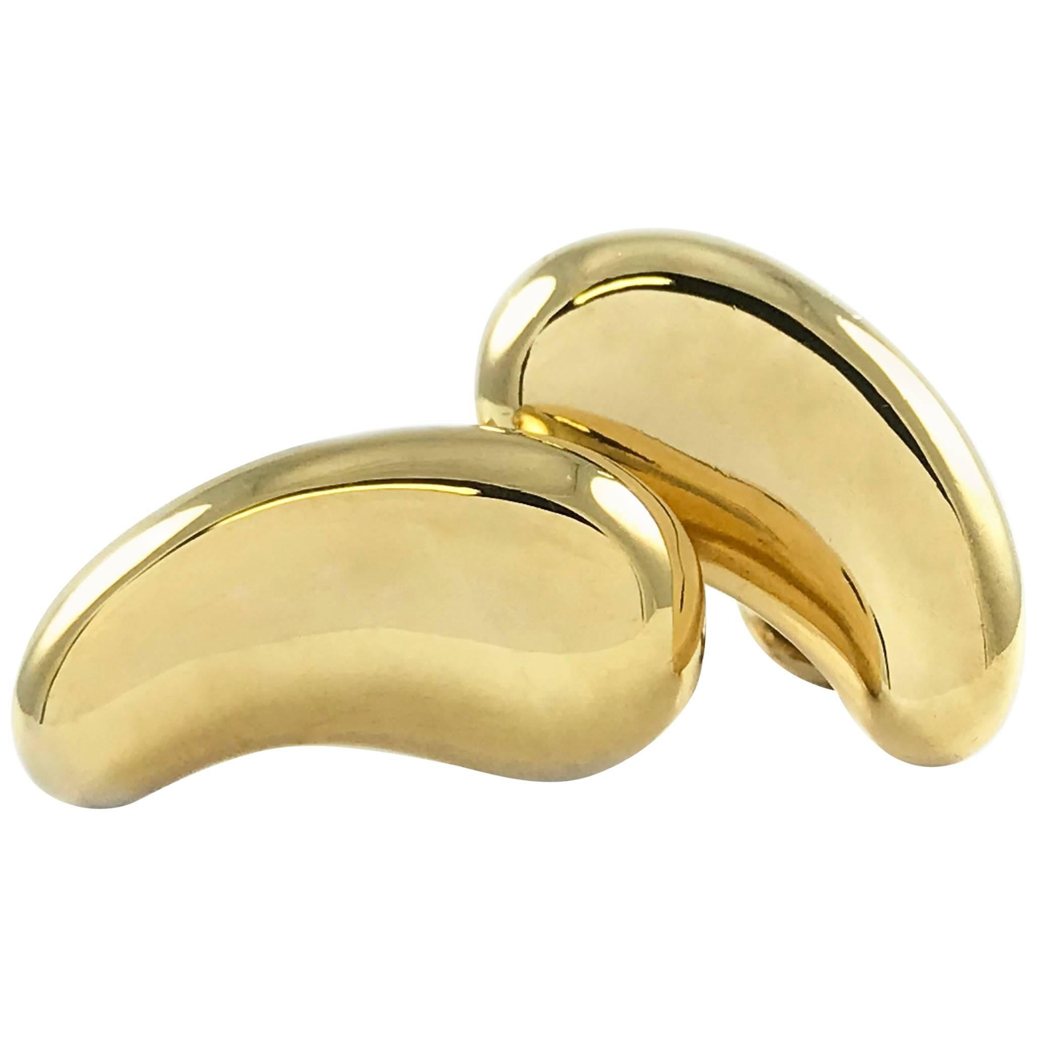 Tiffany & Co. Elsa Peretti 18K Yellow Gold Bean Omega Clip and Post Earrings