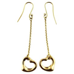Tiffany & Co Elsa Peretti 18K Yellow Gold Dangle Open Heart Earrings #19171
