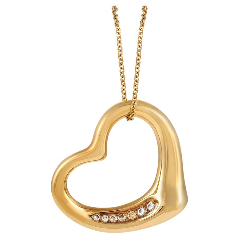 Tiffany and Co. Elsa Peretti 18K Yellow Gold Diamond Heart Necklace For ...