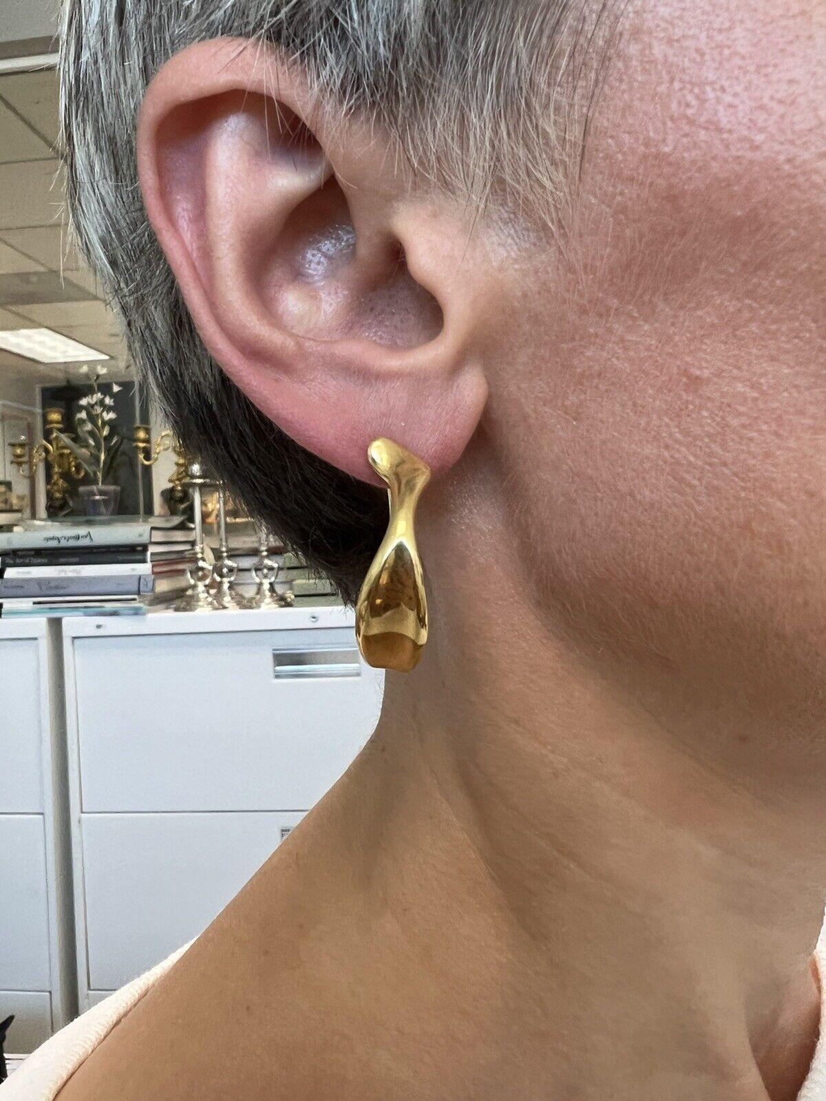 Tiffany & Co. Elsa Peretti 18k Yellow Gold Ear Lobe Cuff Earrings Vintage Rare 1