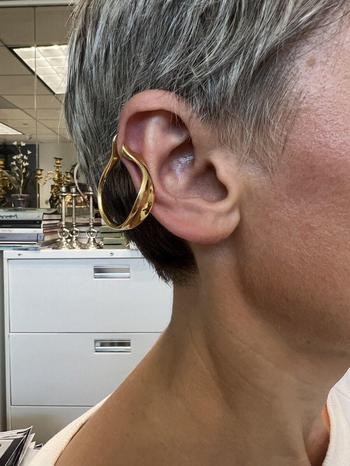 Tiffany & Co. Elsa Peretti 18k Yellow Gold Ear Lobe Cuff Earrings Vintage Rare 2
