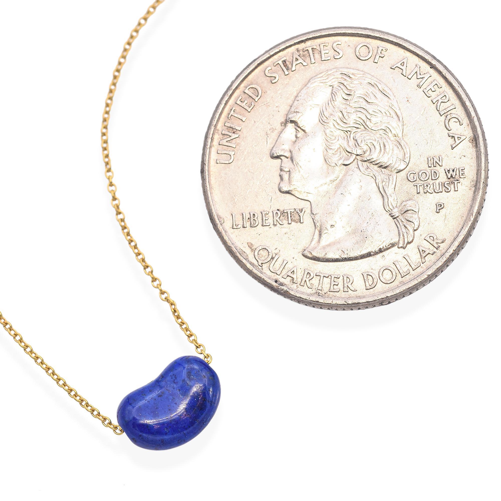 Tiffany & Co. Elsa Peretti 18k Yellow Gold Lapis Lazuli Bean Pendant Necklace In Good Condition In New York, NY