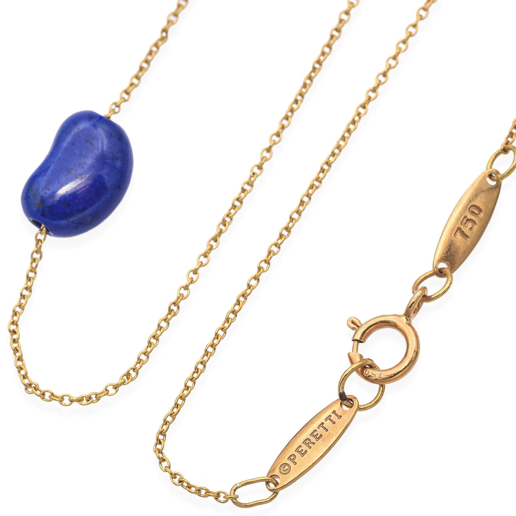 Women's Tiffany & Co. Elsa Peretti 18k Yellow Gold Lapis Lazuli Bean Pendant Necklace