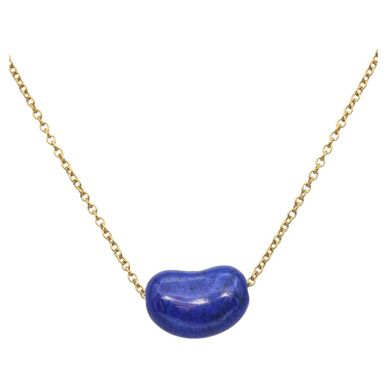 Tiffany Elsa Peretti 18k Yellow Gold Lapis Lazuli Bean Pendant Necklace