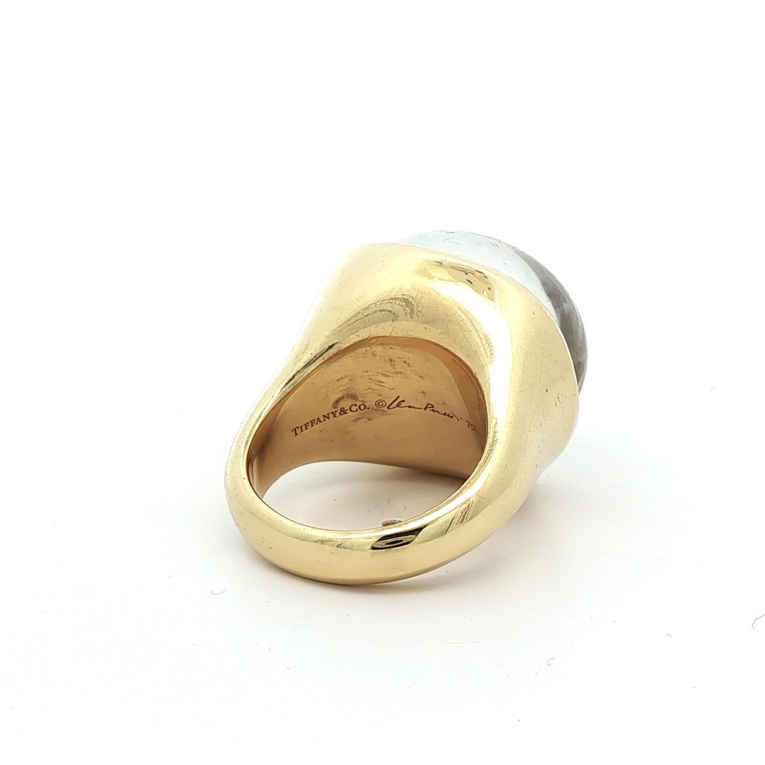 Tiffany & Co. Elsa Peretti 18k Yellow Gold Large Cabochon Rock Crystal Ring For Sale 6