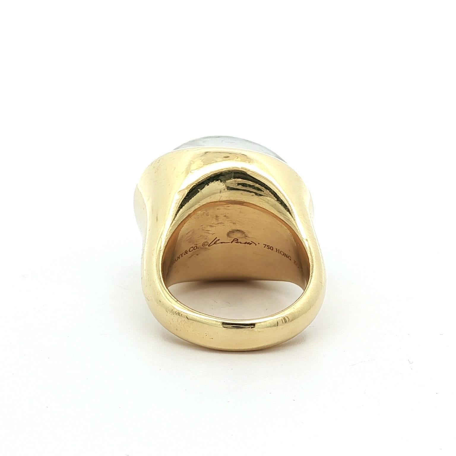 Tiffany & Co. Elsa Peretti 18k Yellow Gold Large Cabochon Rock Crystal Ring For Sale 7