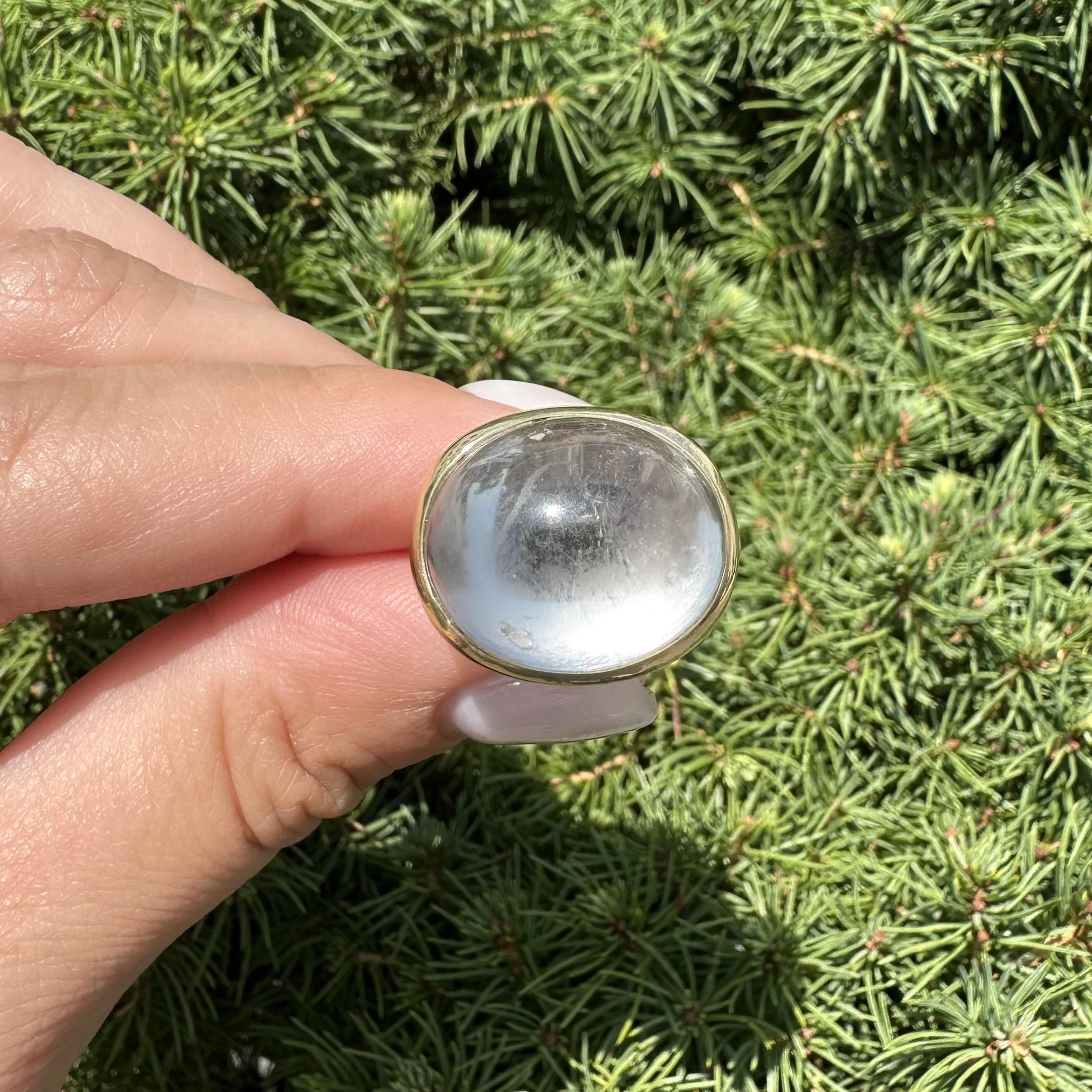 Women's Tiffany & Co. Elsa Peretti 18k Yellow Gold Large Cabochon Rock Crystal Ring For Sale