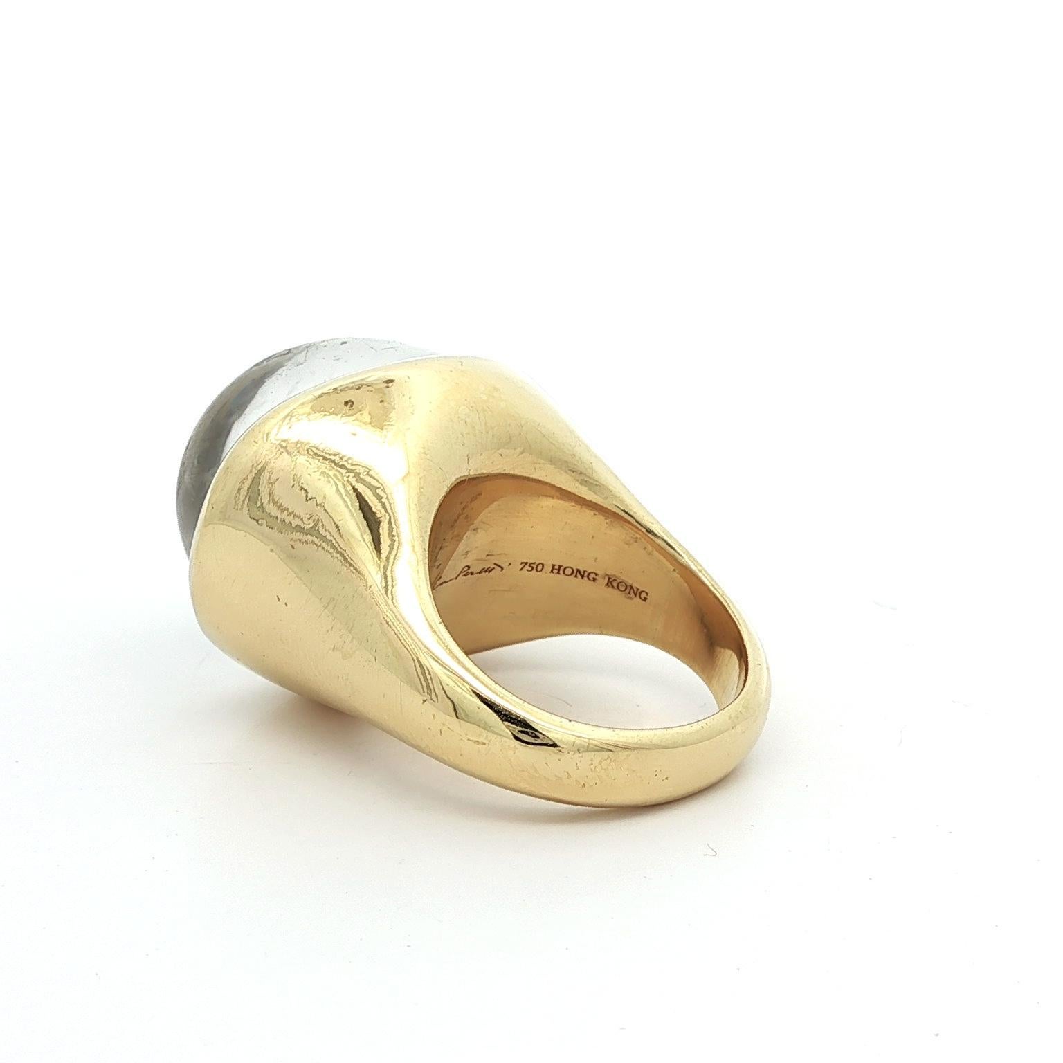 Tiffany & Co. Elsa Peretti 18k Yellow Gold Large Cabochon Rock Crystal Ring For Sale 3