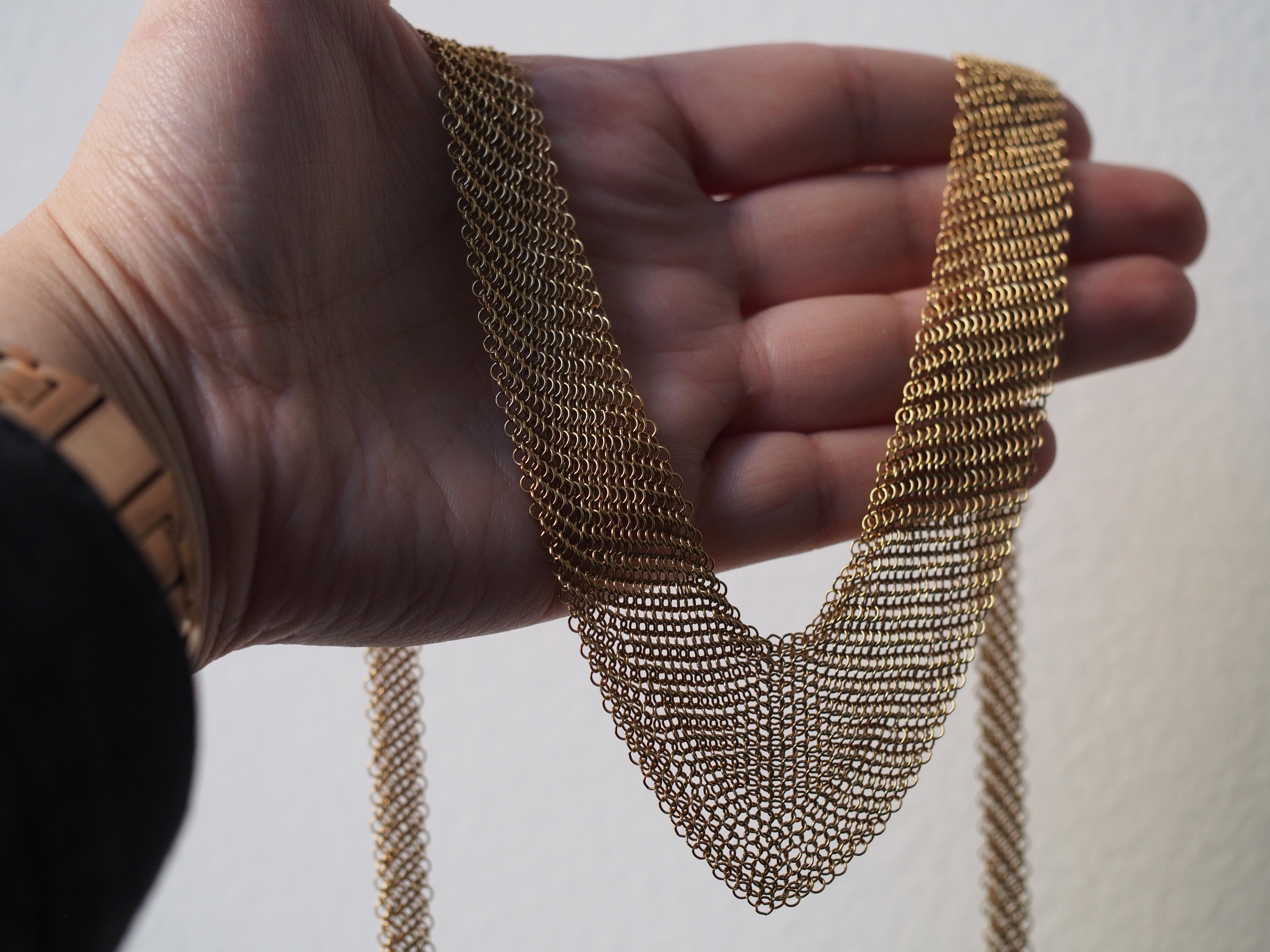 Tiffany & Co Elsa Peretti 18K Yellow Gold Large Mesh Necklace In Good Condition For Sale In Atlanta, GA