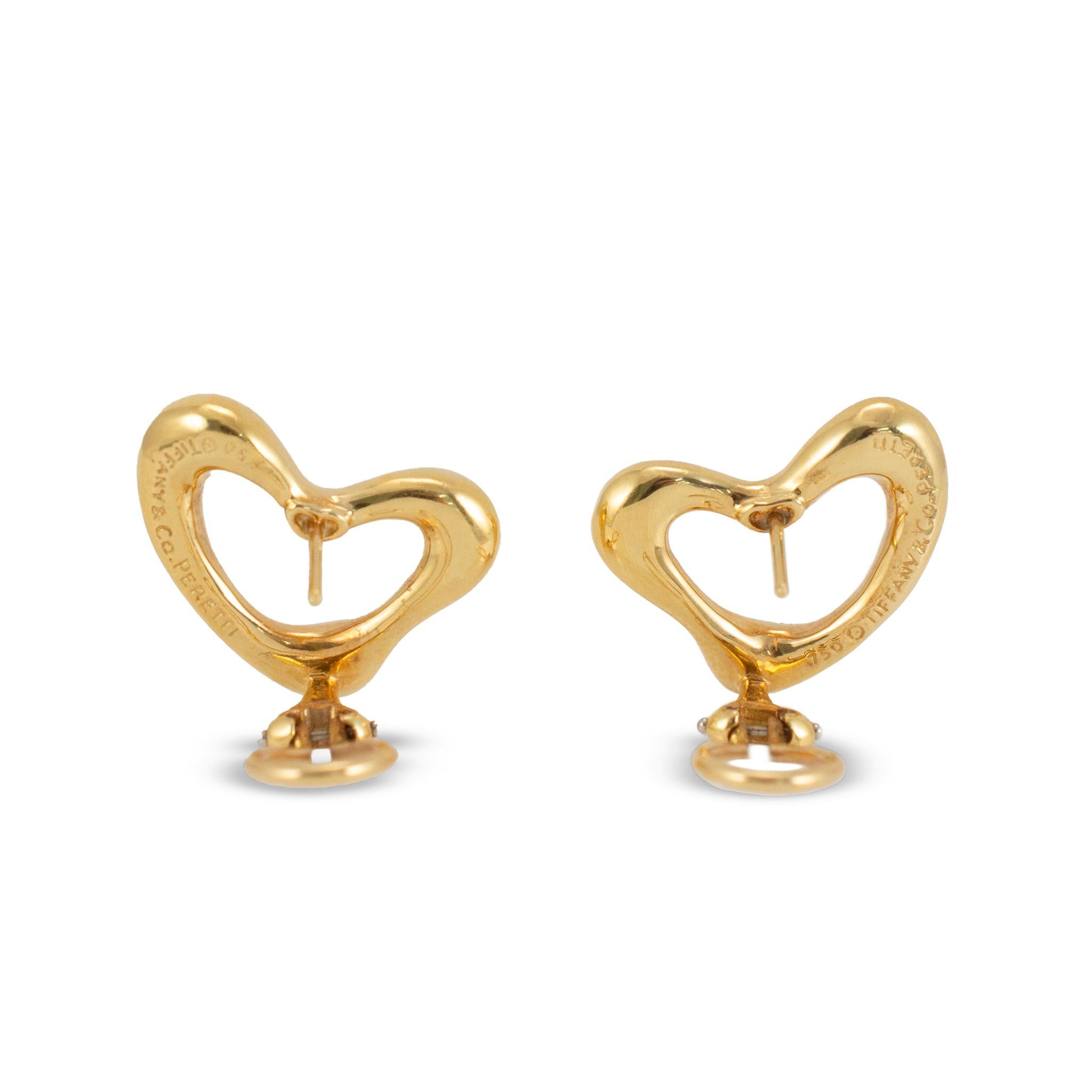 Tiffany & Co. Boucles d'oreilles à pince en or jaune 18K avec grand cœur ouvert Elsa Peretti en vente 2