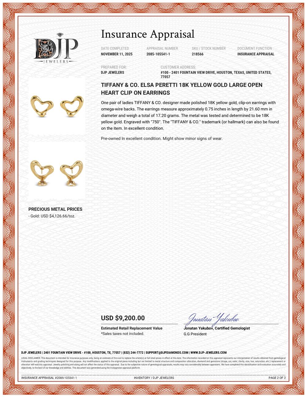 Tiffany & Co. Boucles d'oreilles à pince en or jaune 18K avec grand cœur ouvert Elsa Peretti en vente 4