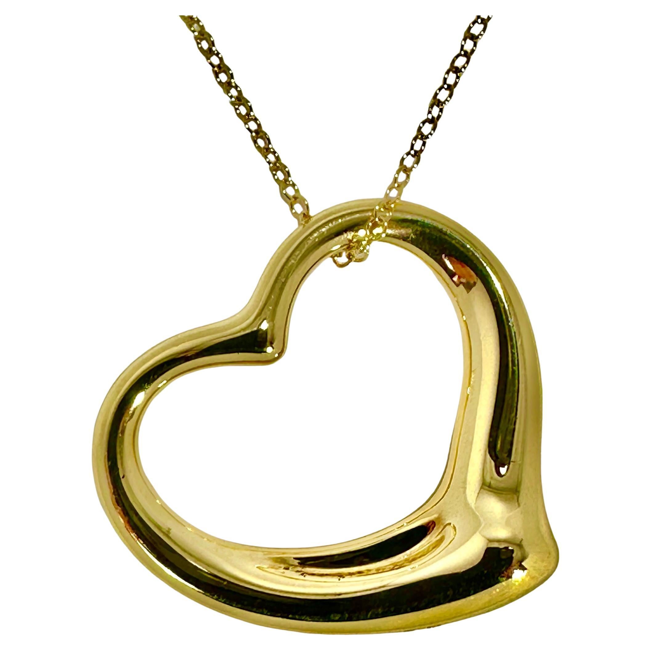 Tiffany & Co. Elsa Peretti 18k Yellow Gold Large Open Heart on T & Co. 30" Chain