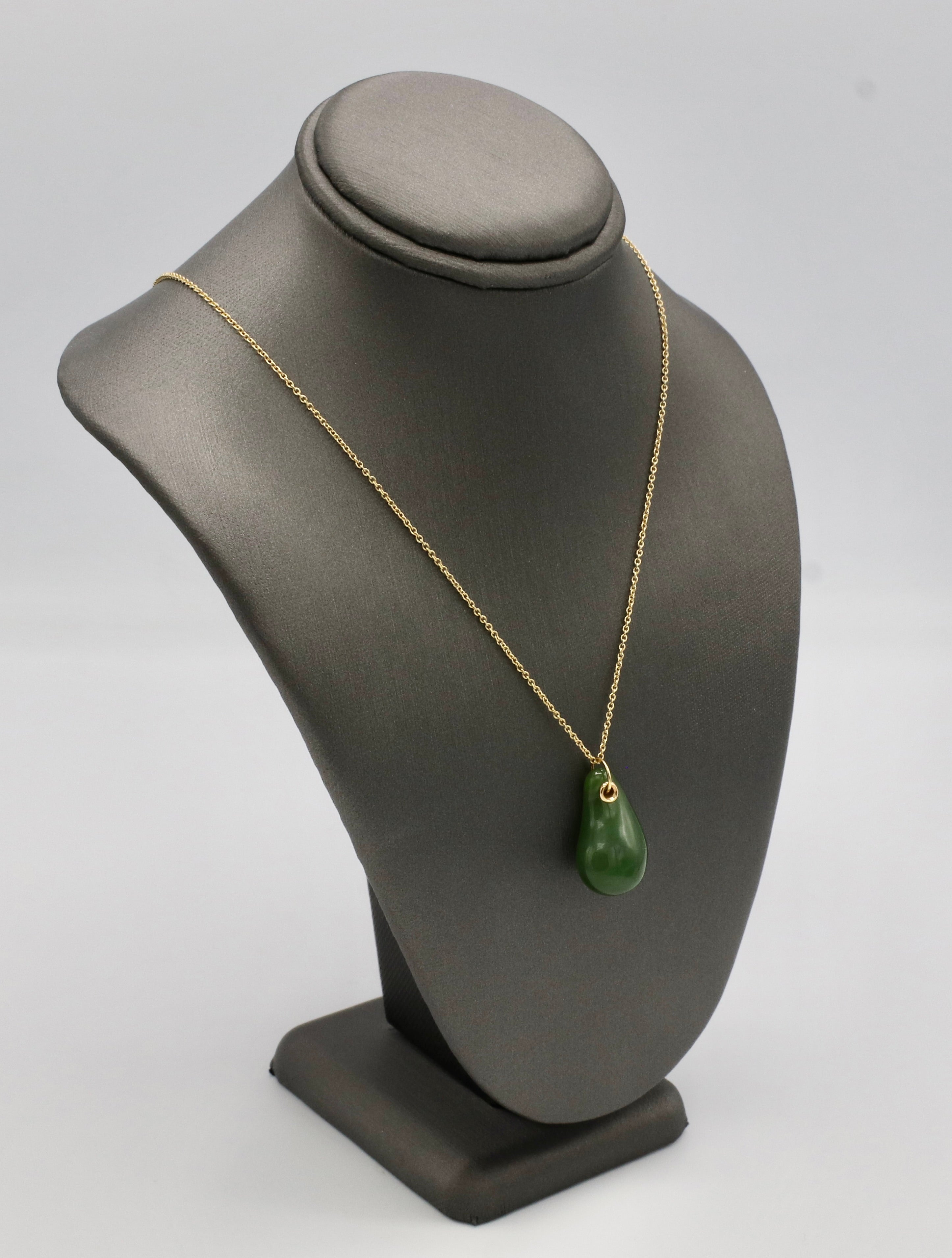 Modern Tiffany & Co. Elsa Peretti 18K Yellow Gold Nephrite Teardrop Pendant Necklace