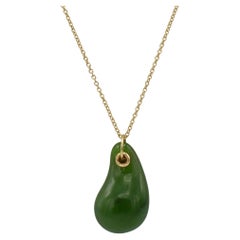 Tiffany & Co. Elsa Peretti 18K Yellow Gold Nephrite Teardrop Pendant Necklace