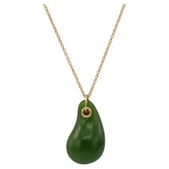 Tiffany & Co. Elsa Peretti 18K Yellow Gold Nephrite Teardrop Pendant Necklace