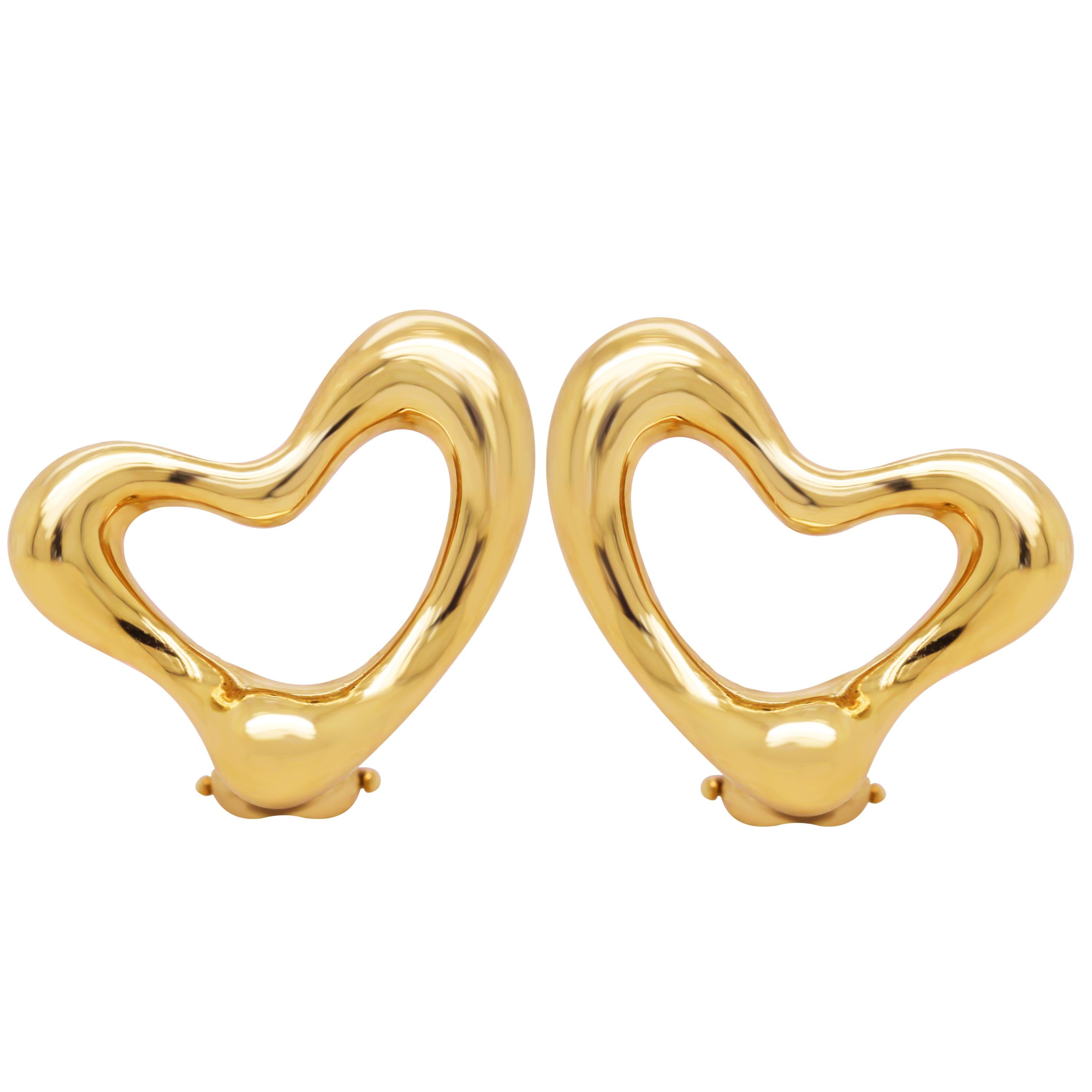 Tiffany & Co. Elsa Peretti: 18 Karat Gelbgold Ohrclips mit offenem Herz im Zustand „Hervorragend“ im Angebot in Boca Raton, FL
