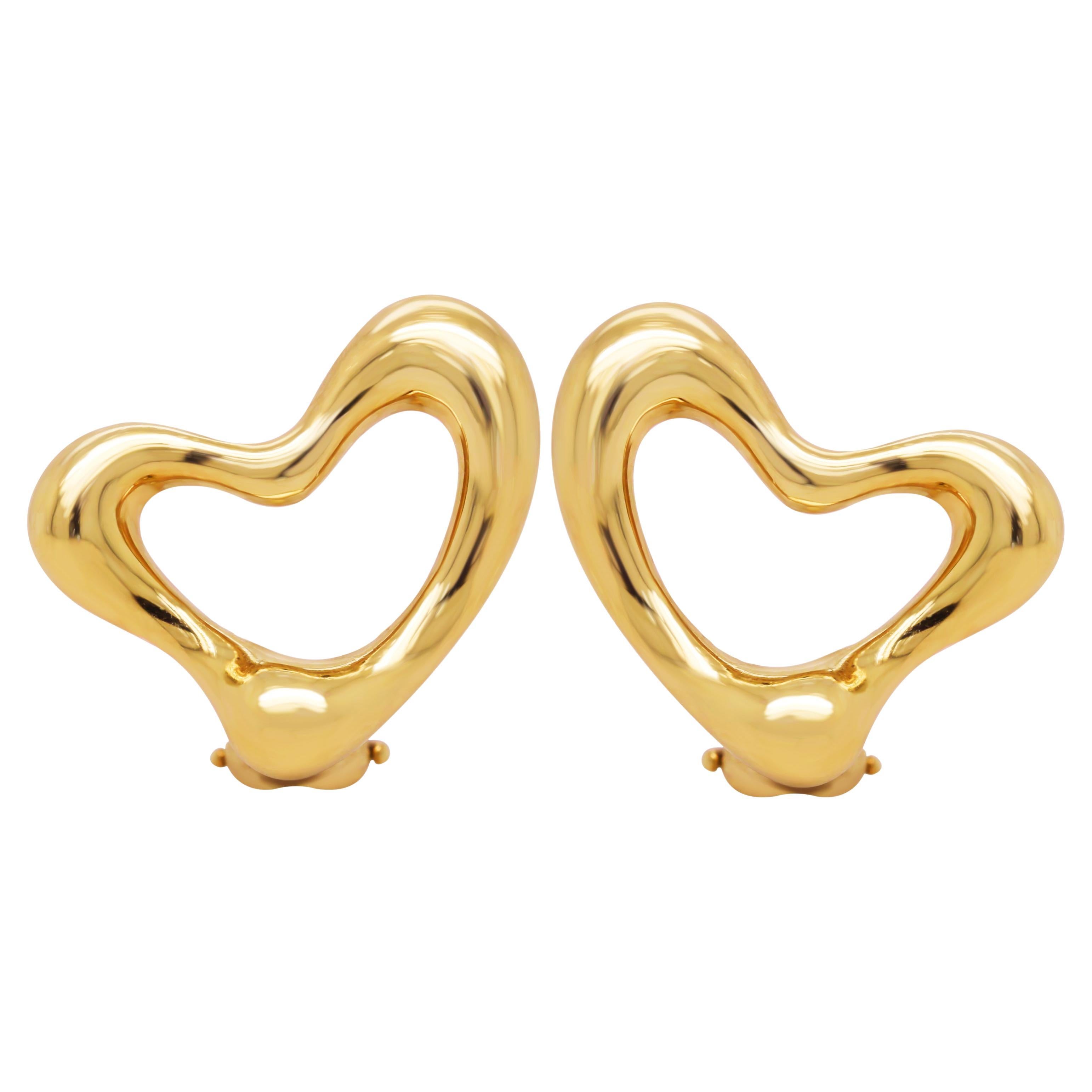 Tiffany & Co. Elsa Peretti 18K Yellow Gold Open Heart Clip On Earrings For Sale