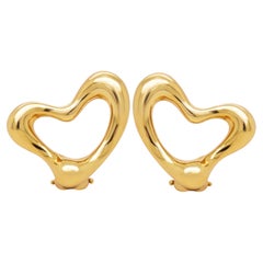 Tiffany & Co. Elsa Peretti 18K Yellow Gold Open Heart Clip On Earrings