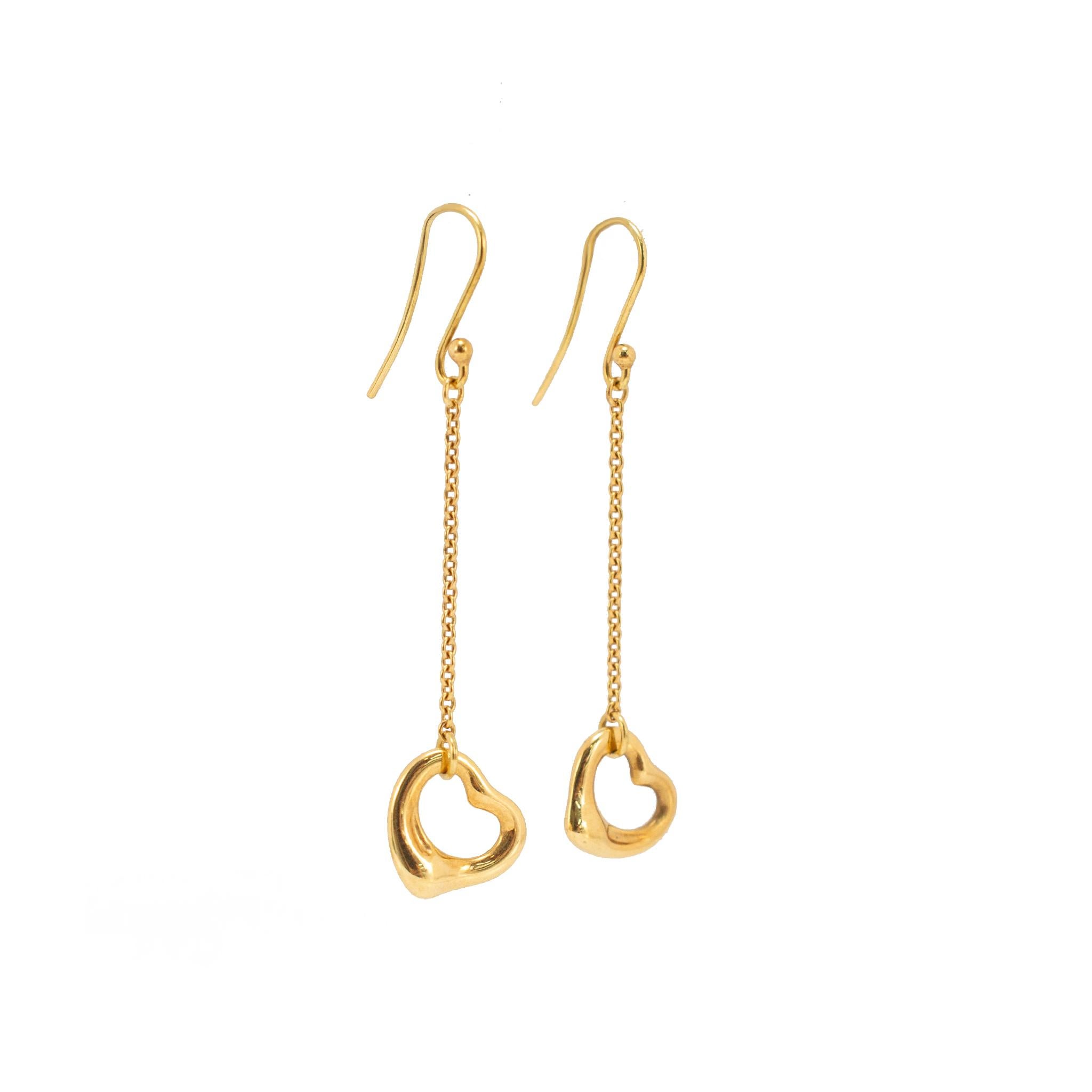 Tiffany & Co. Boucles d'oreilles pendantes à cœur ouvert en or jaune 18K Elsa Peretti Pour femmes en vente