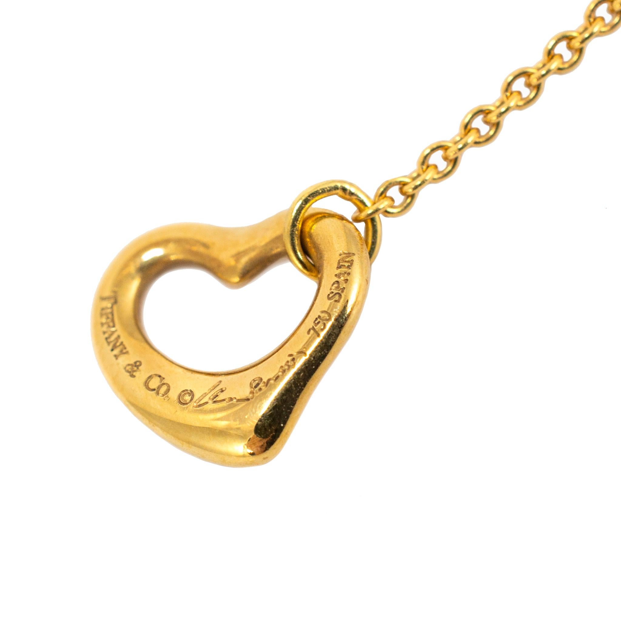 Tiffany & Co. Boucles d'oreilles pendantes à cœur ouvert en or jaune 18K Elsa Peretti en vente 1