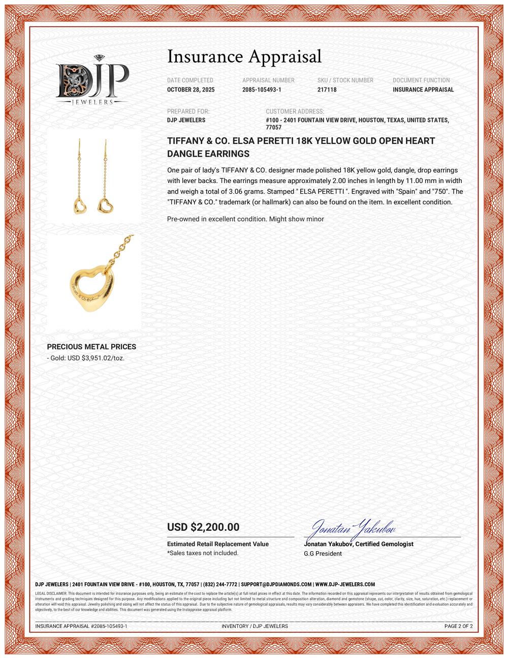 Tiffany & Co. Boucles d'oreilles pendantes à cœur ouvert en or jaune 18K Elsa Peretti en vente 5