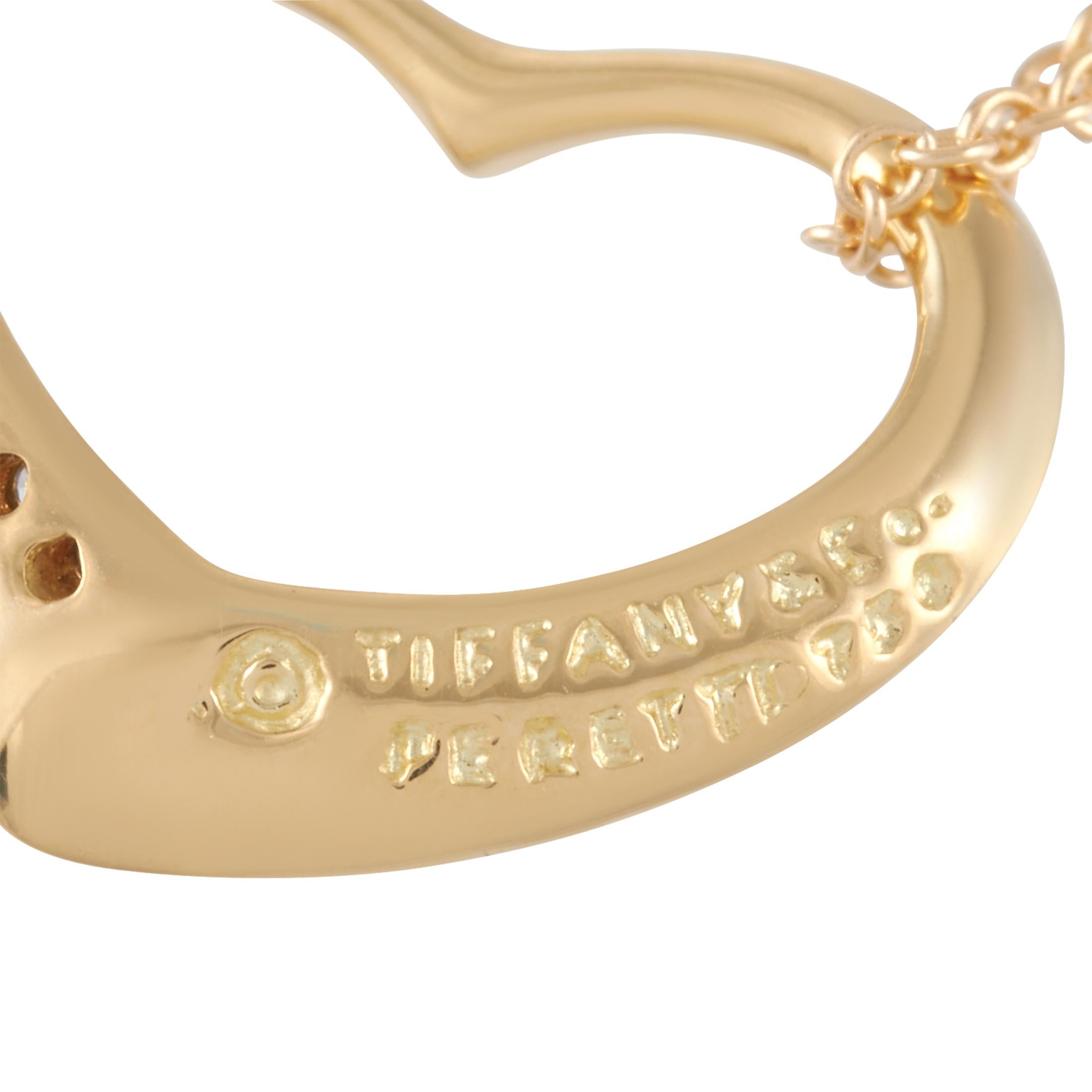 Tiffany & Co. Elsa Peretti 18K Yellow Gold Open Heart Diamond Pendant Necklace In Excellent Condition In Southampton, PA