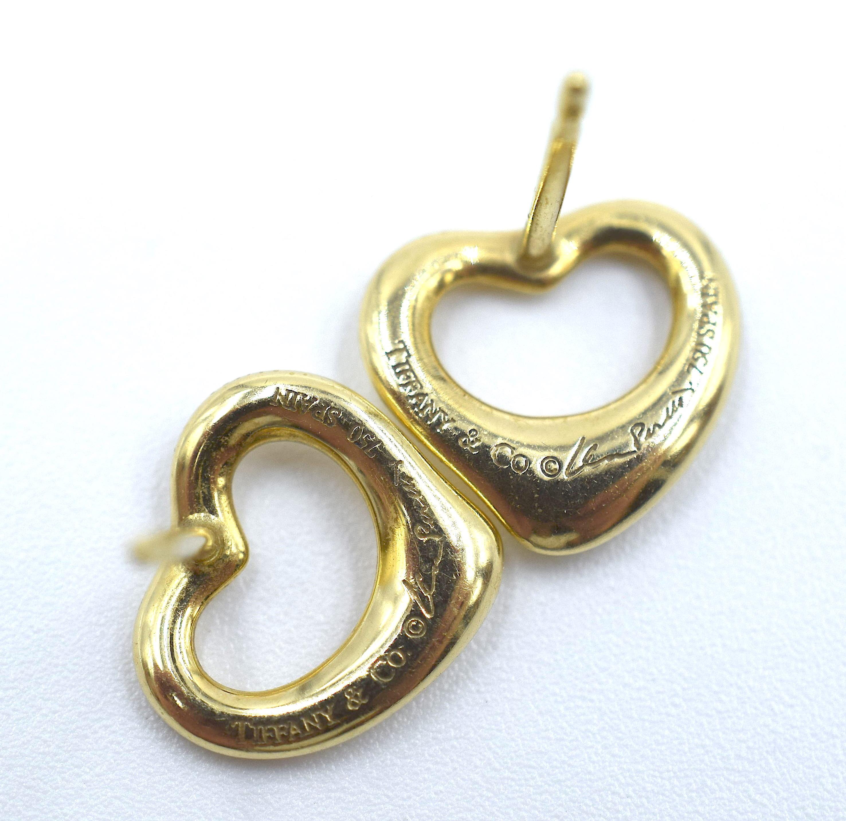 Tiffany & Co. Elsa Peretti 18 Karat Yellow Gold Open Heart Earrings In Good Condition In MIAMI, FL