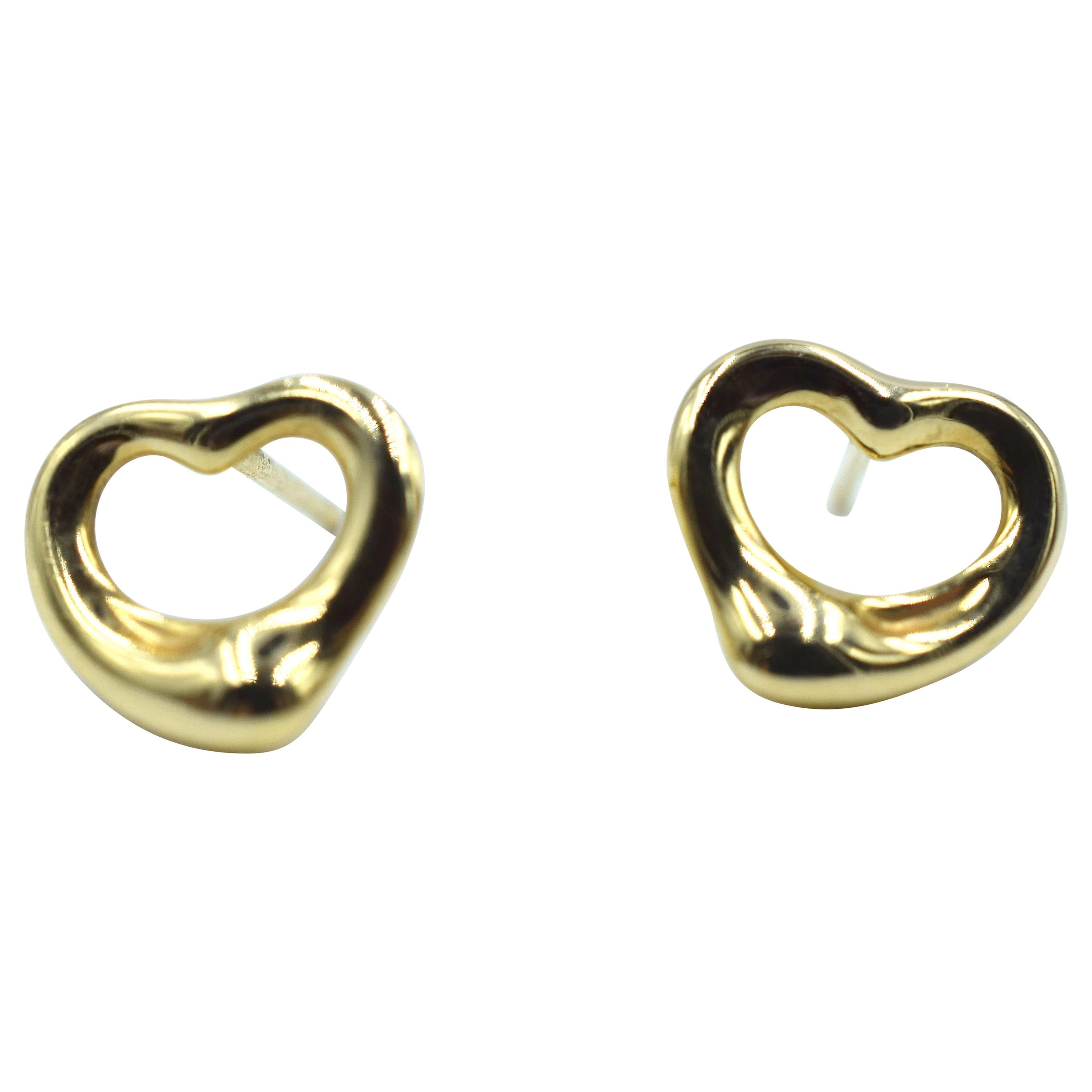 Tiffany & Co. Elsa Peretti 18 Karat Yellow Gold Open Heart Earrings
