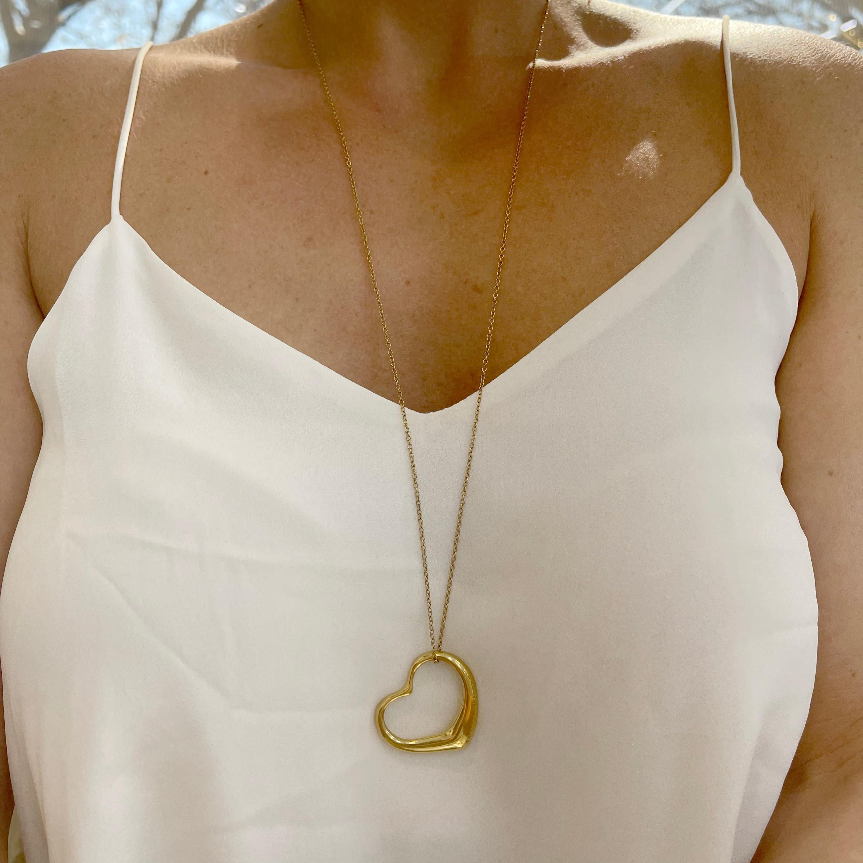 Women's Tiffany & Co. Elsa Peretti 18k Yellow Gold Open Heart Pendant Necklace