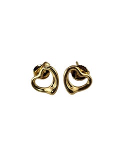 Tiffany & Co. Elsa Peretti 18K Yellow Gold Open Heart Stud Earrings #24604