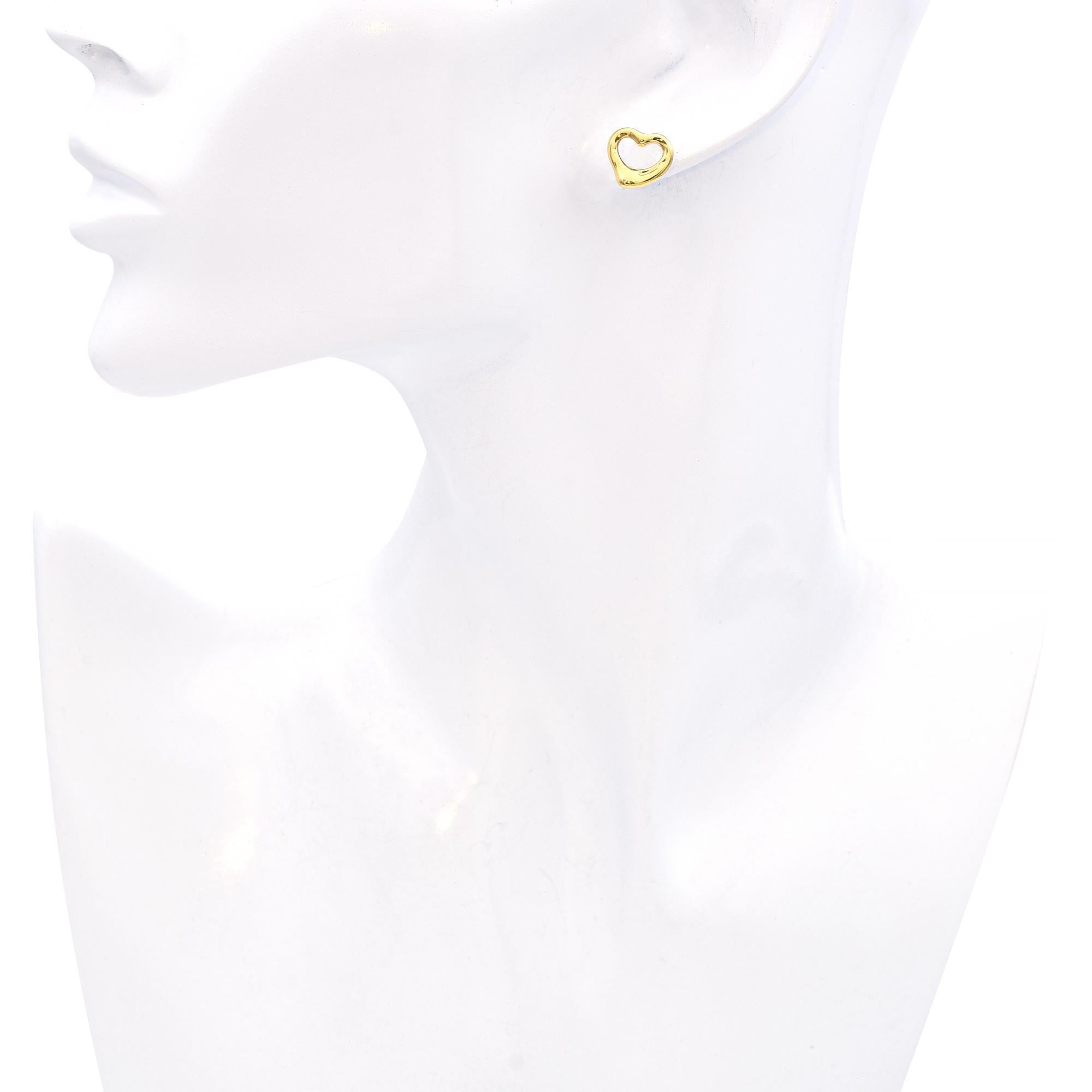 Modern Tiffany & Co. Elsa Peretti 18k Yellow Gold Open Heart Stud Earrings For Sale