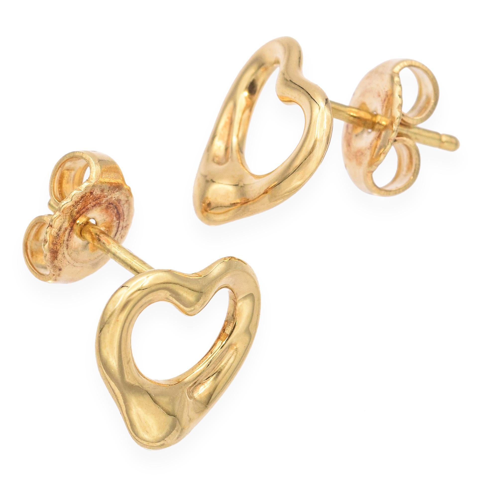 Tiffany & Co. Elsa Peretti 18k Yellow Gold Open Heart Stud Earrings In Good Condition For Sale In New York, NY