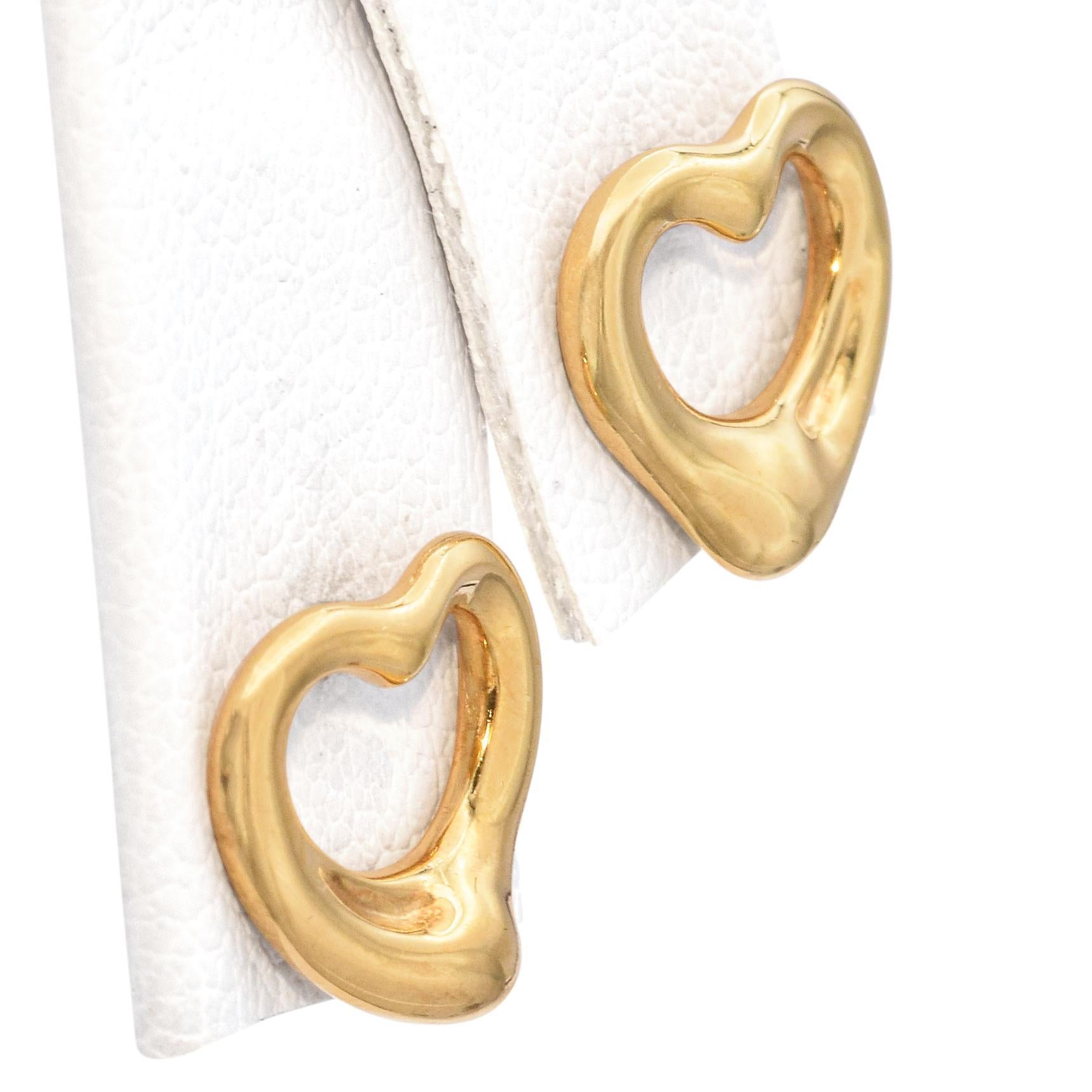 Women's Tiffany & Co. Elsa Peretti 18k Yellow Gold Open Heart Stud Earrings For Sale