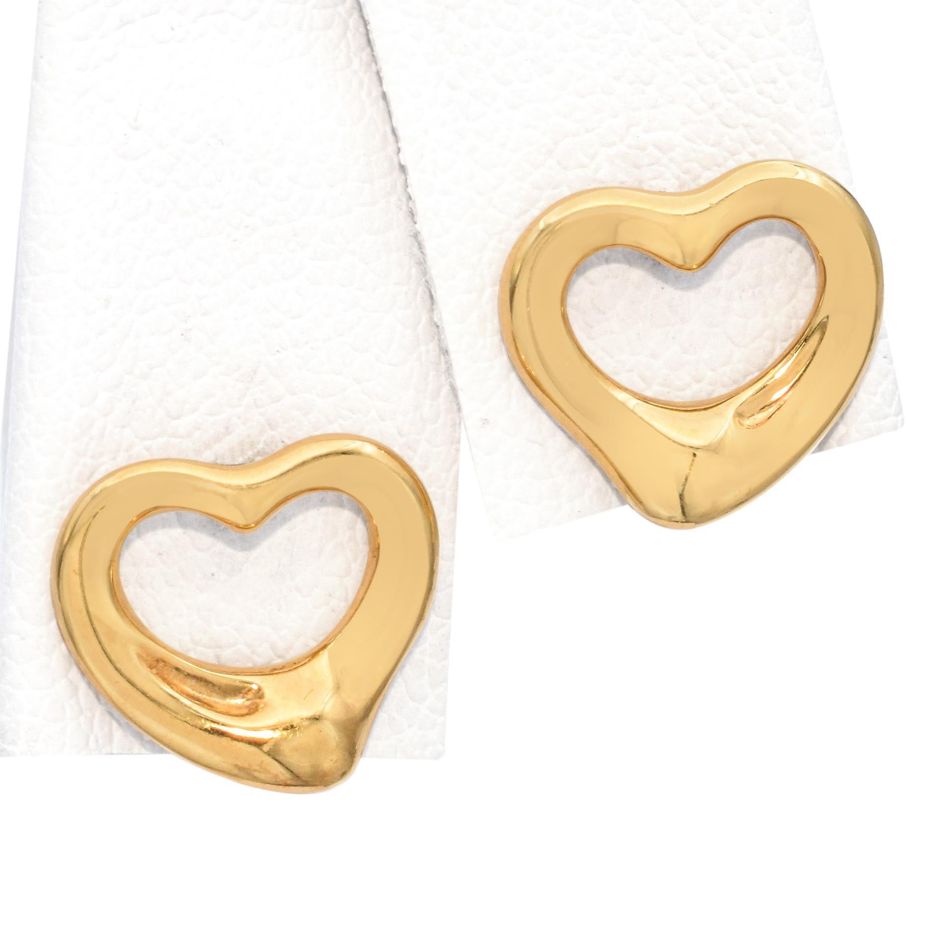 Tiffany & Co. Elsa Peretti 18k Yellow Gold Open Heart Stud Earrings For Sale 1