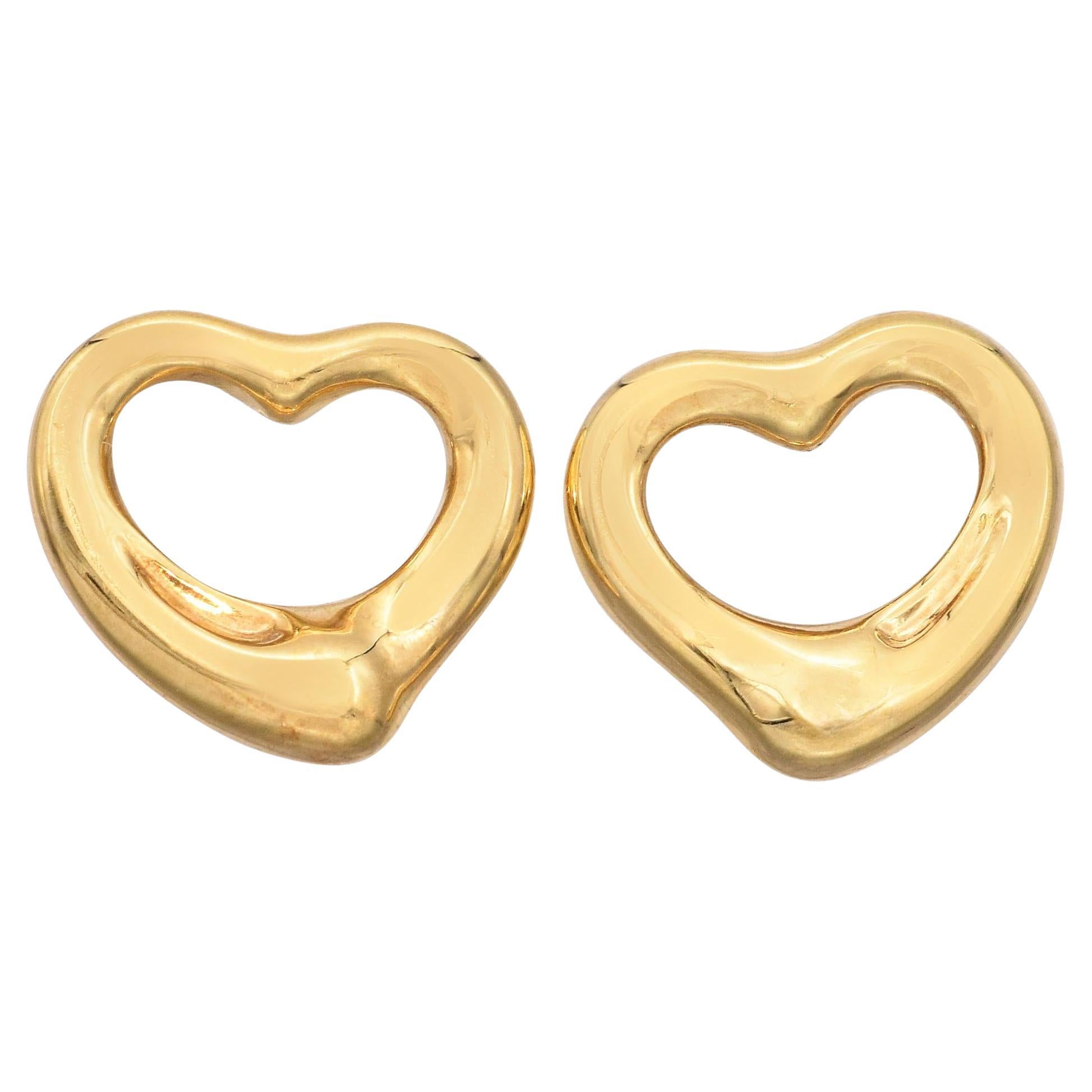 Tiffany & Co. Elsa Peretti Offene Herz-Ohrstecker aus 18 Karat Gelbgold
