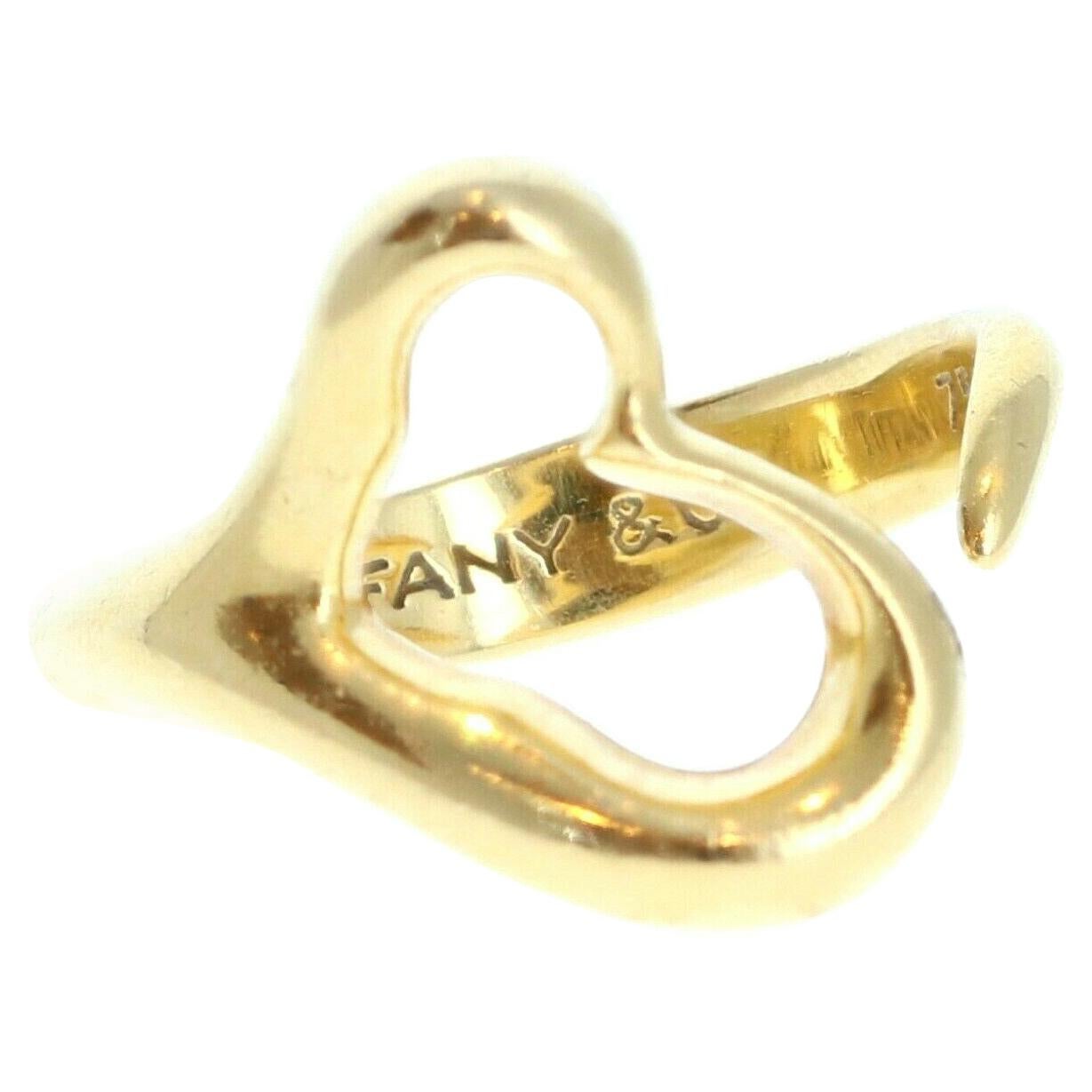 Tiffany & Co. Elsa Peretti 18K Yellow Gold Open Heart Wrap Ring For Sale