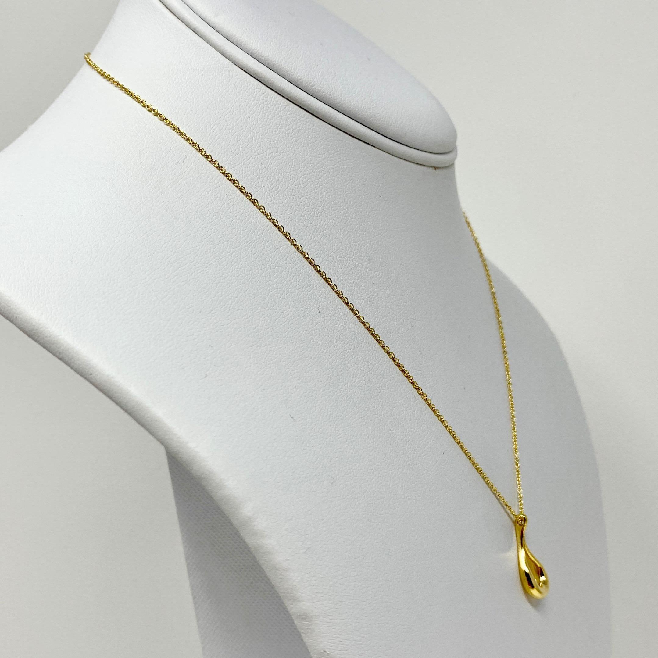 Tiffany & Co. Elsa Peretti 18k Yellow Gold Open Tear Drop Pendant Necklace 16