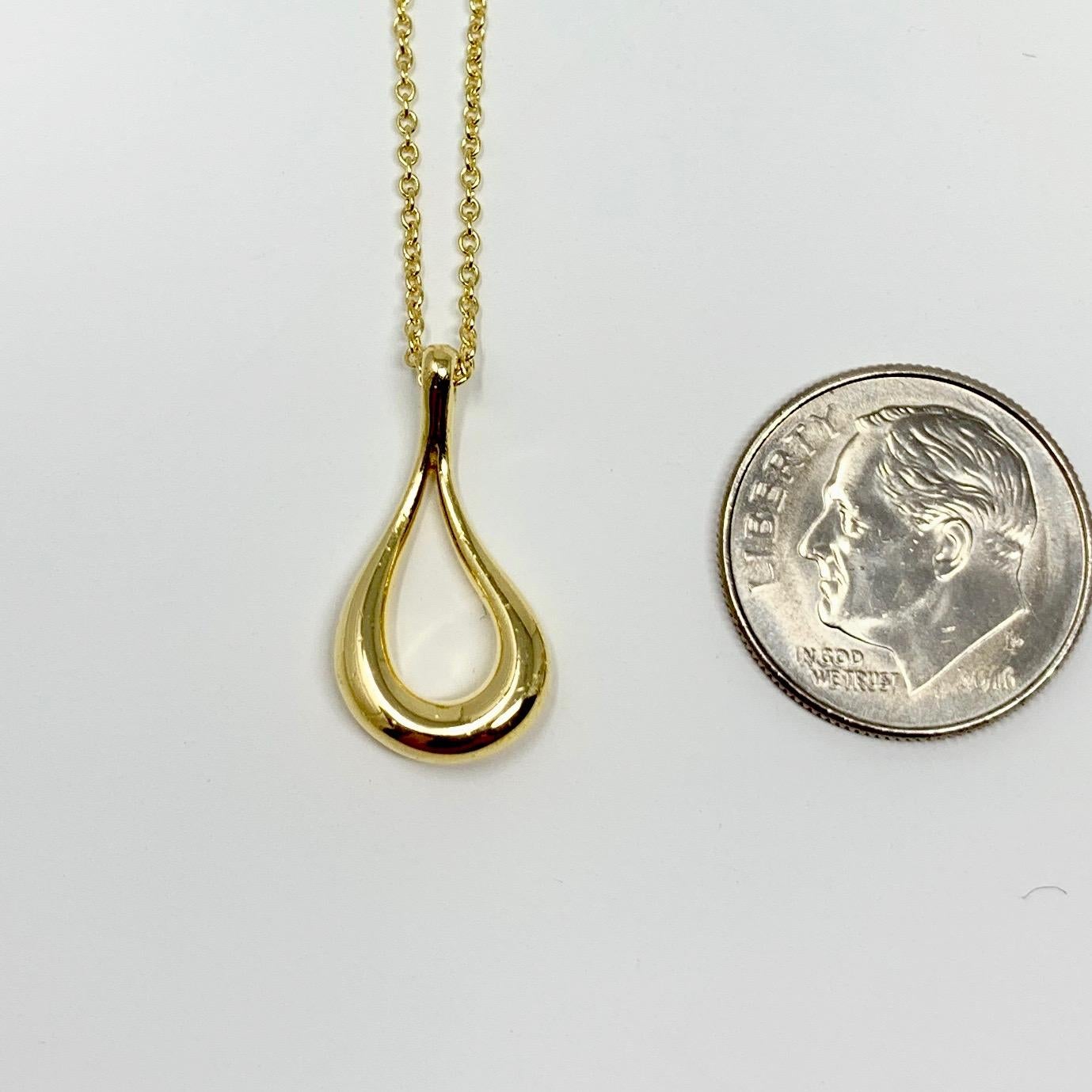 Women's Tiffany & Co. Elsa Peretti 18 Karat Yellow Gold Open Tear Drop Pendant Necklace
