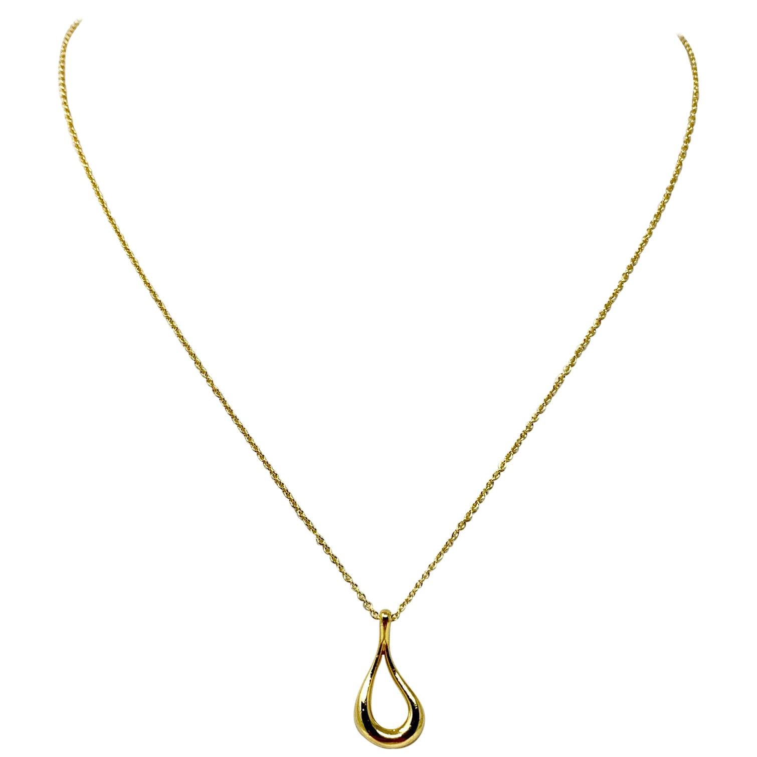 Tiffany & Co. Elsa Peretti 18 Karat Yellow Gold Open Tear Drop Pendant Necklace