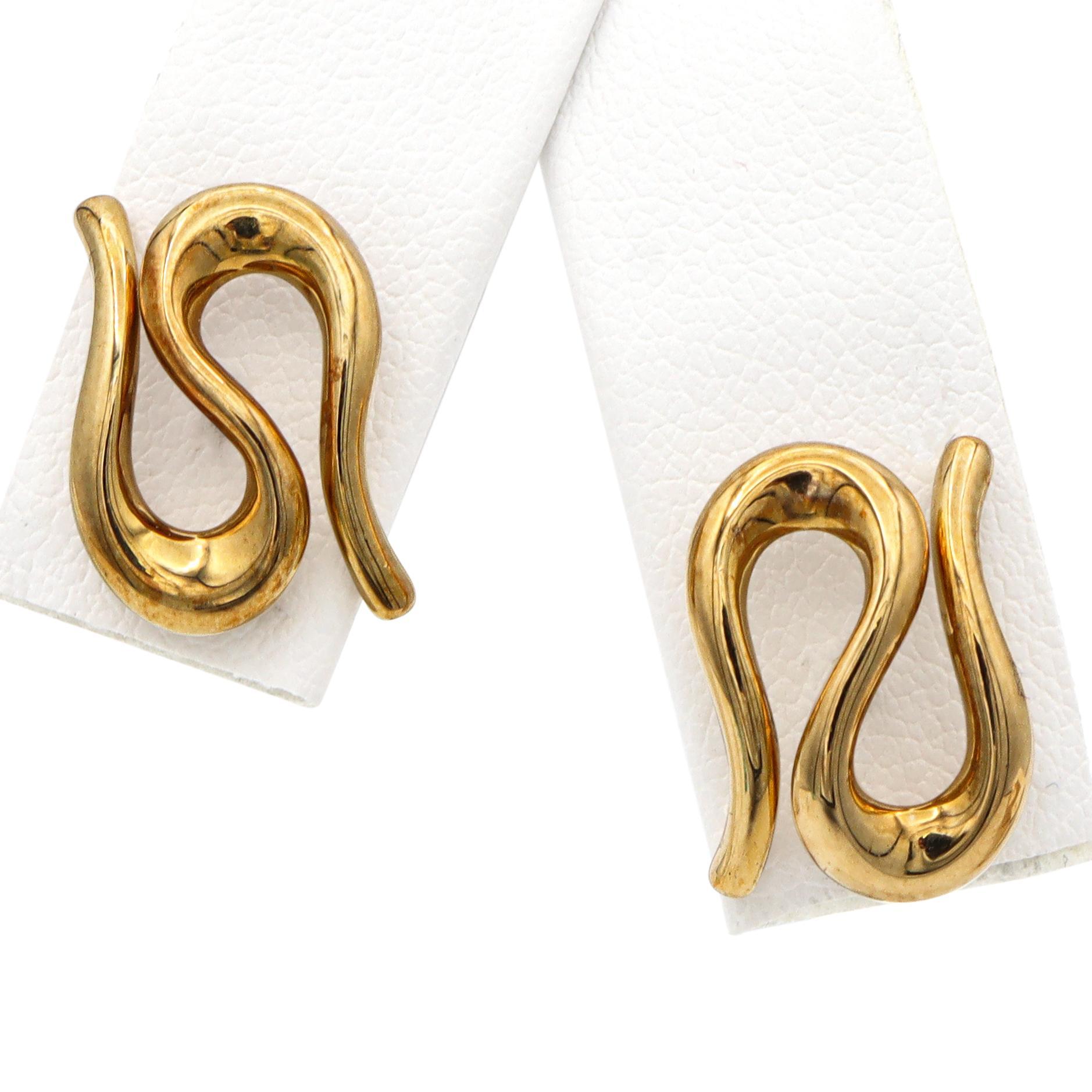Tiffany & Co. Elsa Peretti 18K Yellow Gold Open Wave Stud Earrings For Sale 1