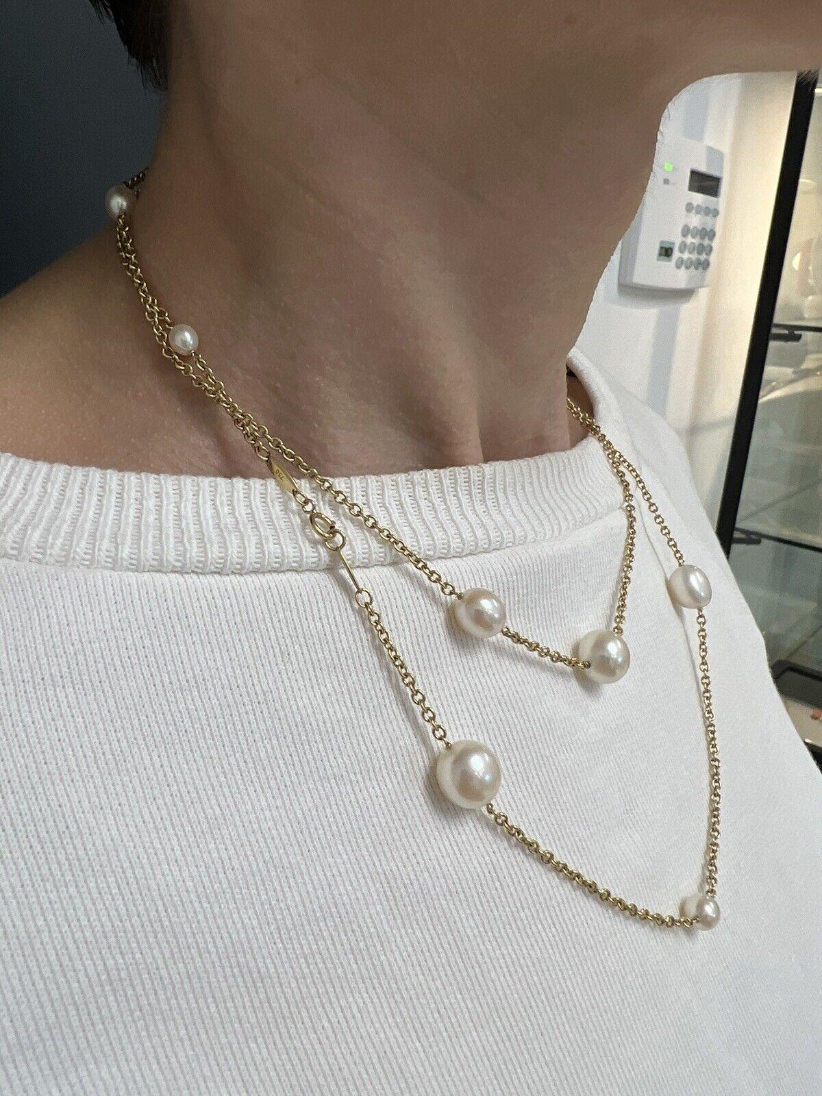 Tiffany & Co. Elsa Peretti 18k Yellow Gold & Pearl Sautoir Necklace Vintage Circa 1980s

Here is your chance to purchase a beautiful and highly collectible designer necklace.   

18KT  YELLOW GOLD TIFFANY & CO PEARLS BY THE YARD NECKLACE.  MEASURES