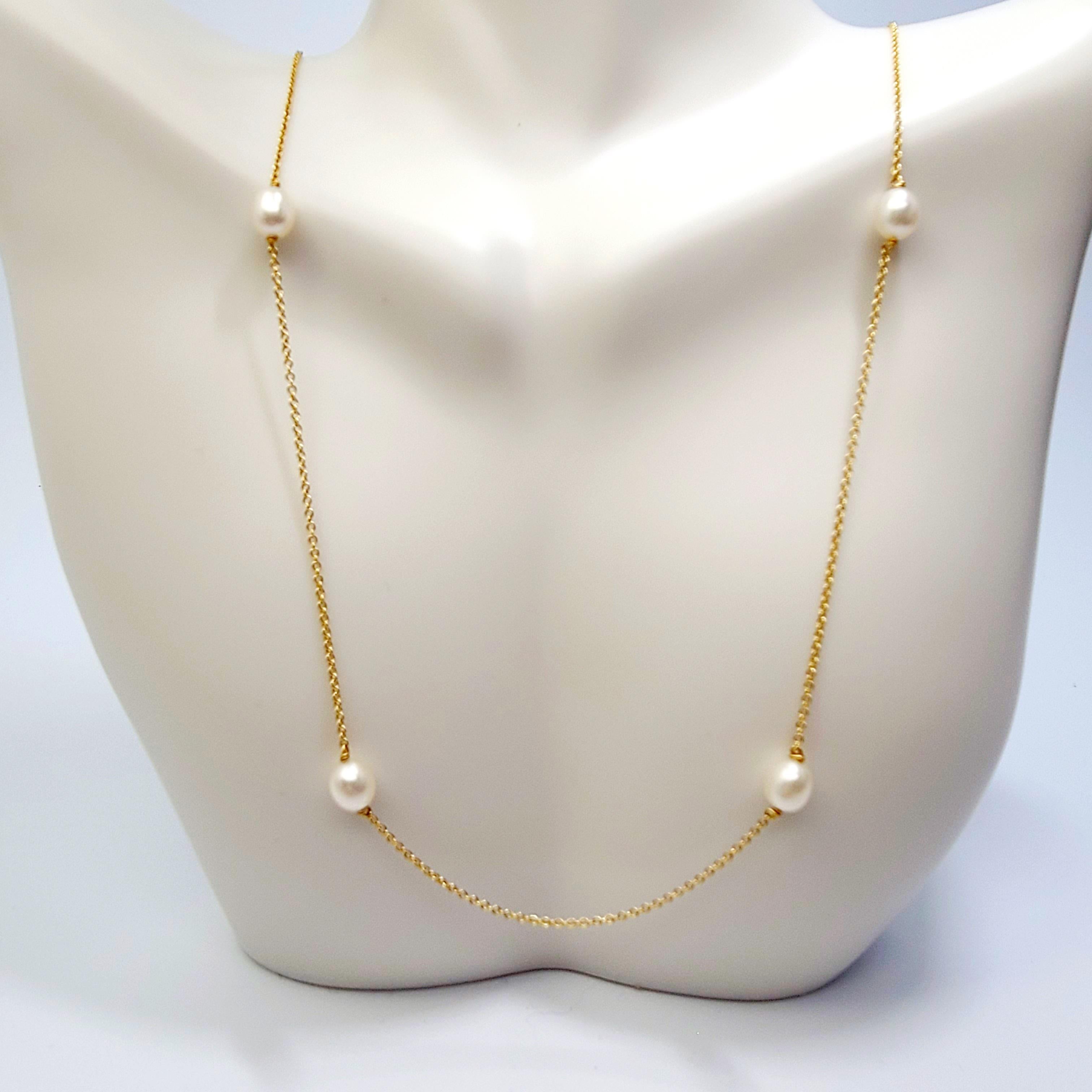 Tiffany & Co Elsa Peretti 18K Yellow Gold Pearls by the Yard Necklace with Pouch In Good Condition In Washington Depot, CT